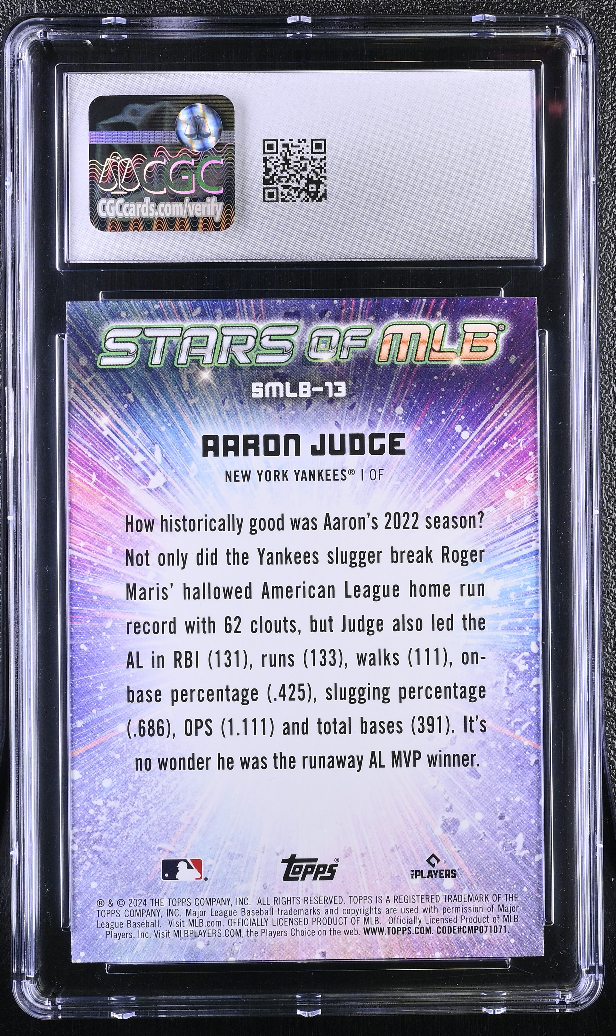 Aaron Judge 2024 Topps Stars of MLB #SMLB13 (CGC 10) at PristineAuction.com Aaron Judge 2024 Topps Stars of MLB #SMLB13 (CGC 10) at PristineAuction.com