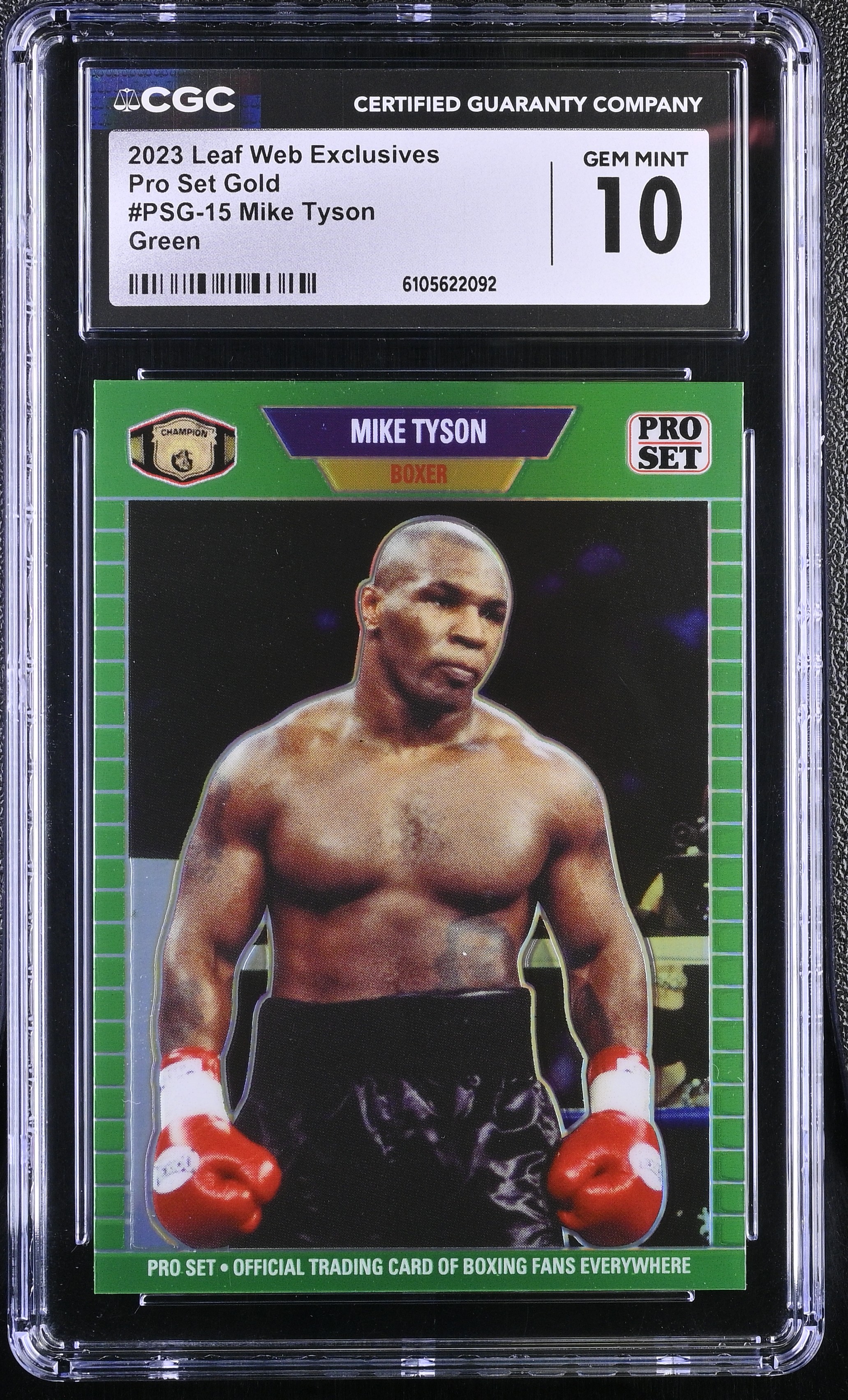 Mike Tyson 2023 Leaf Web Exclusives Pro Set Green #PSG15 #1/10 (CGC 10) at PristineAuction.com Mike Tyson 2023 Leaf Web Exclusives Pro Set Green #PSG15 #1/10 (CGC 10) at PristineAuction.com