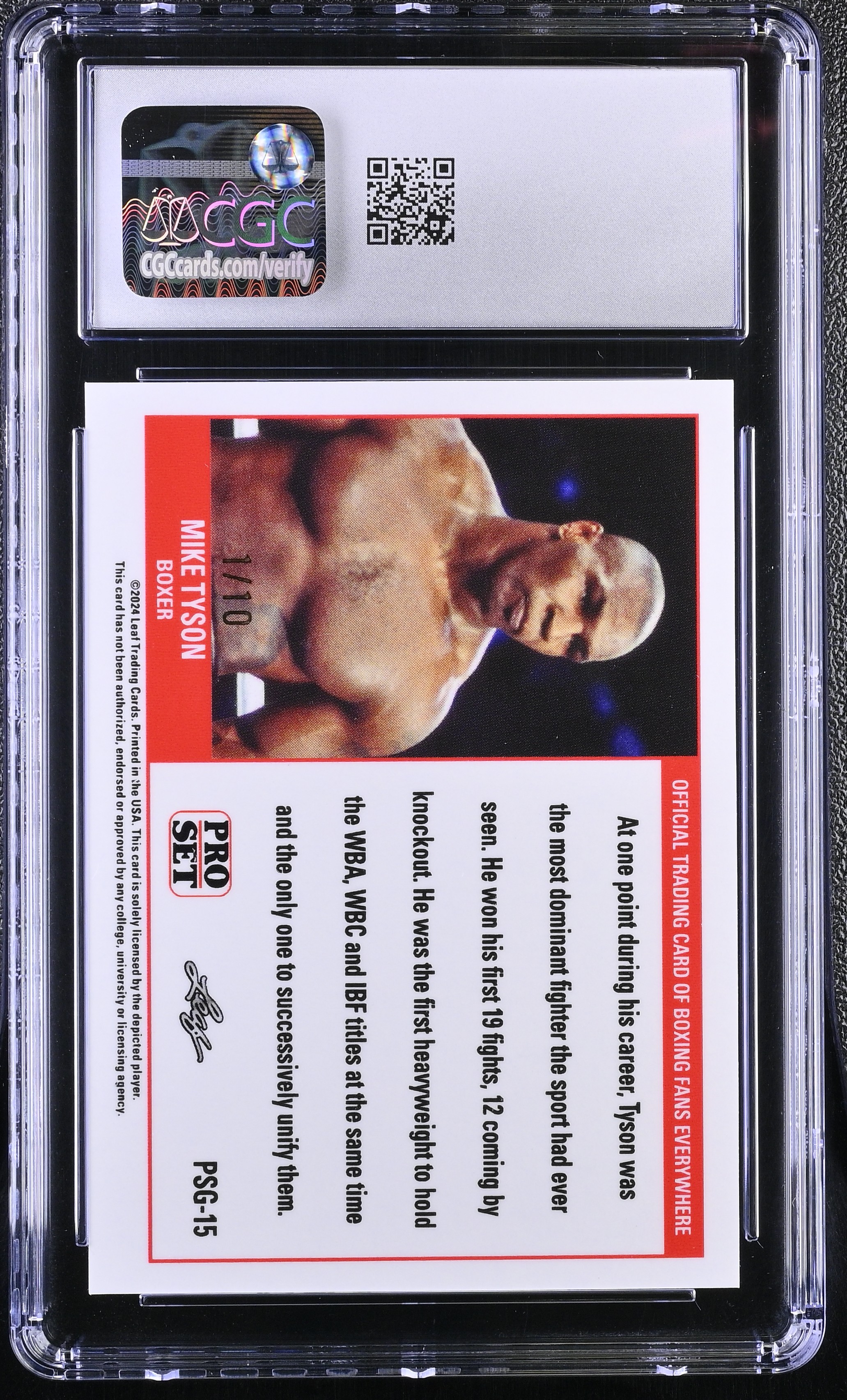 Mike Tyson 2023 Leaf Web Exclusives Pro Set Green #PSG15 #1/10 (CGC 10) at PristineAuction.com Mike Tyson 2023 Leaf Web Exclusives Pro Set Green #PSG15 #1/10 (CGC 10) at PristineAuction.com