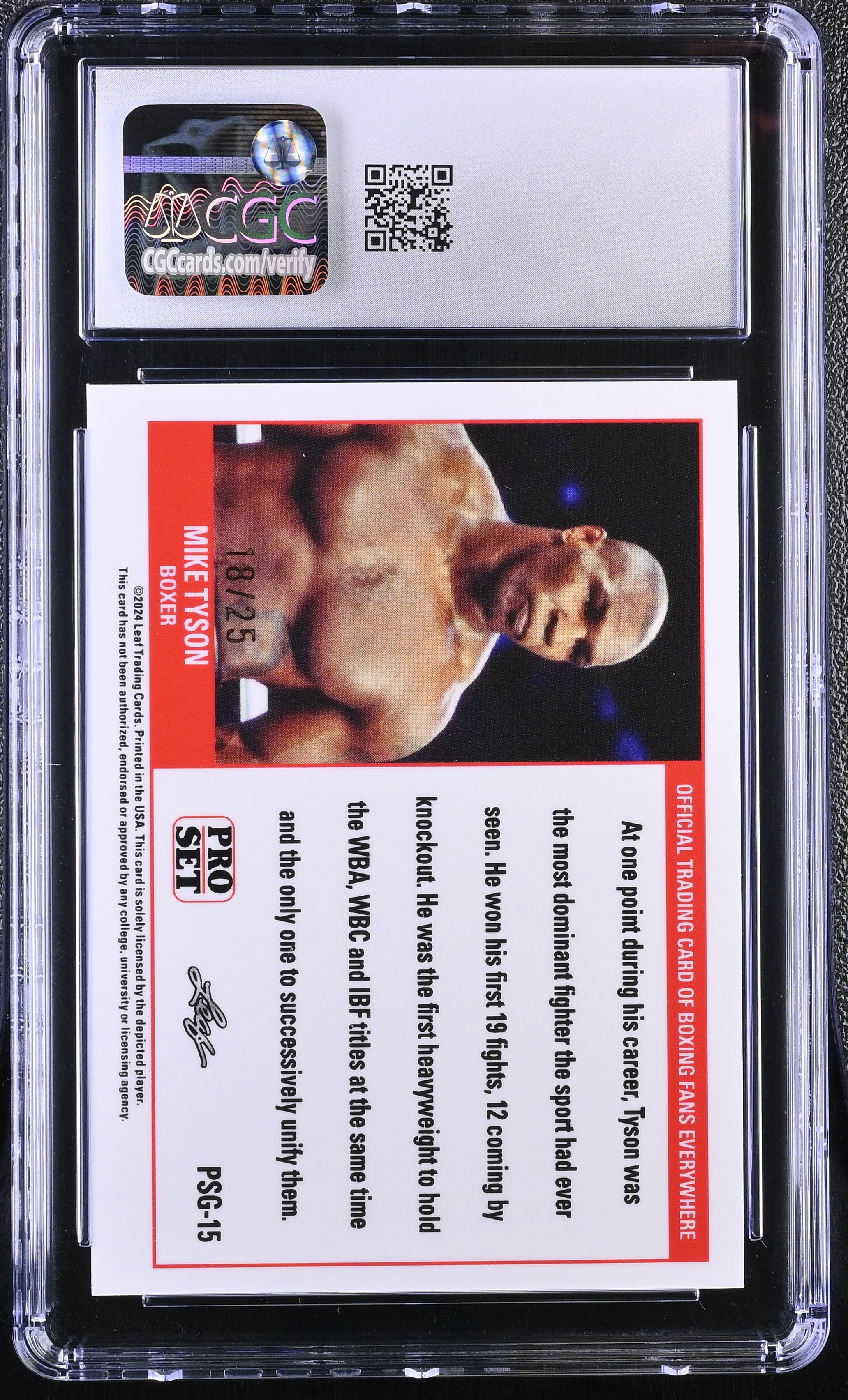 Mike Tyson 2023 Leaf Web Exclusives Pro Set Blue #PSG15 #18/25 (CGC 10) at PristineAuction.com Mike Tyson 2023 Leaf Web Exclusives Pro Set Blue #PSG15 #18/25 (CGC 10) at PristineAuction.com