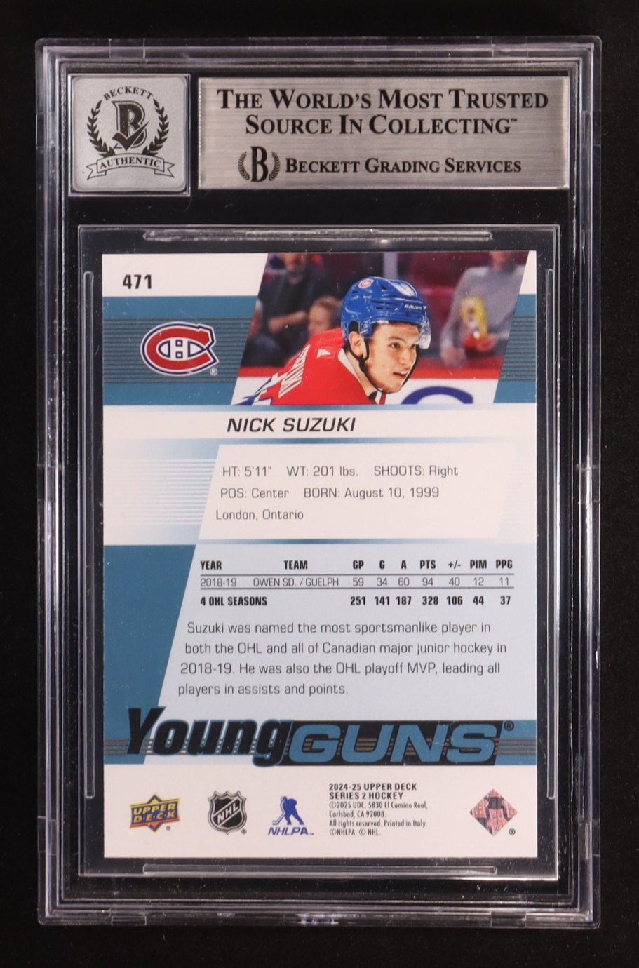 Nick Suzuki Signed 2024-25 Upper Deck Young Guns Renewed Series 2 #471 (BGS | Autograph Graded BGS 10) at PristineAuction.com Nick Suzuki Signed 2024-25 Upper Deck Young Guns Renewed Series 2 #471 (BGS | Autograph Graded BGS 10) at PristineAuction.com