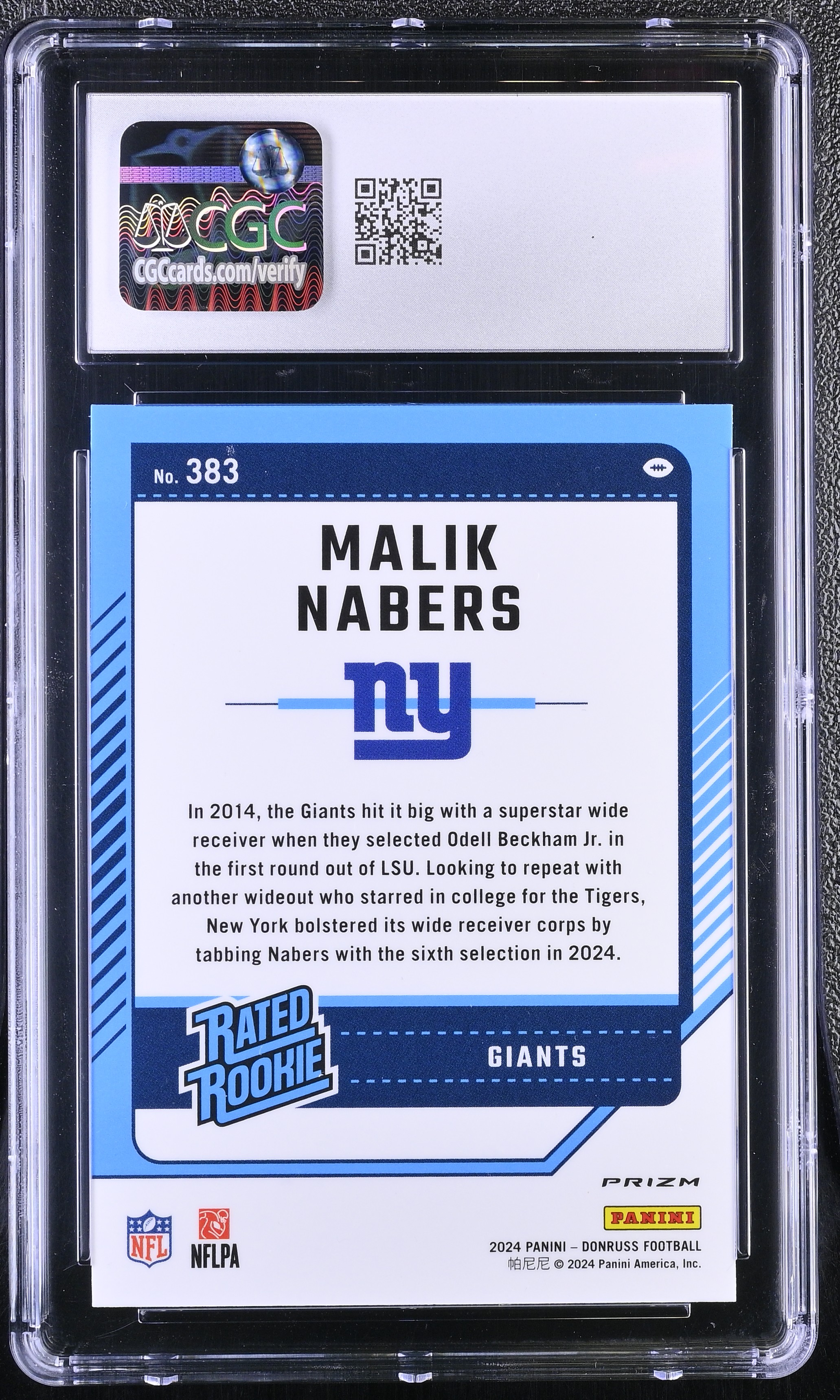 Malik Nabers 2024 Donruss Optic Rated Rookies Preview Red Wave #383 RC (CGC 9) at PristineAuction.com Malik Nabers 2024 Donruss Optic Rated Rookies Preview Red Wave #383 RC (CGC 9) at PristineAuction.com