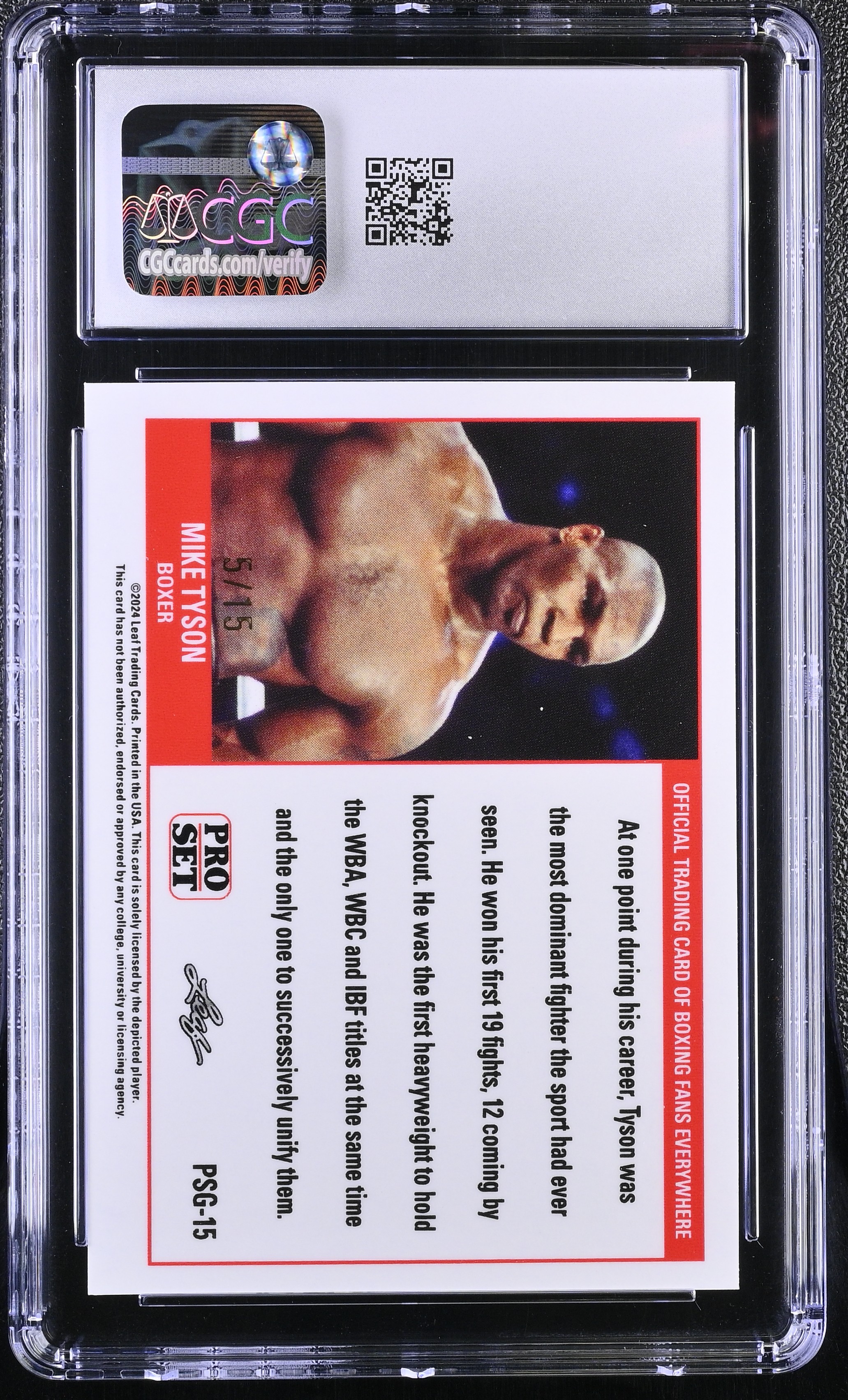 Mike Tyson 2023 Leaf Web Exclusives Pro Set Purple #PSG15 #5/15 (CGC 10) at PristineAuction.com Mike Tyson 2023 Leaf Web Exclusives Pro Set Purple #PSG15 #5/15 (CGC 10) at PristineAuction.com