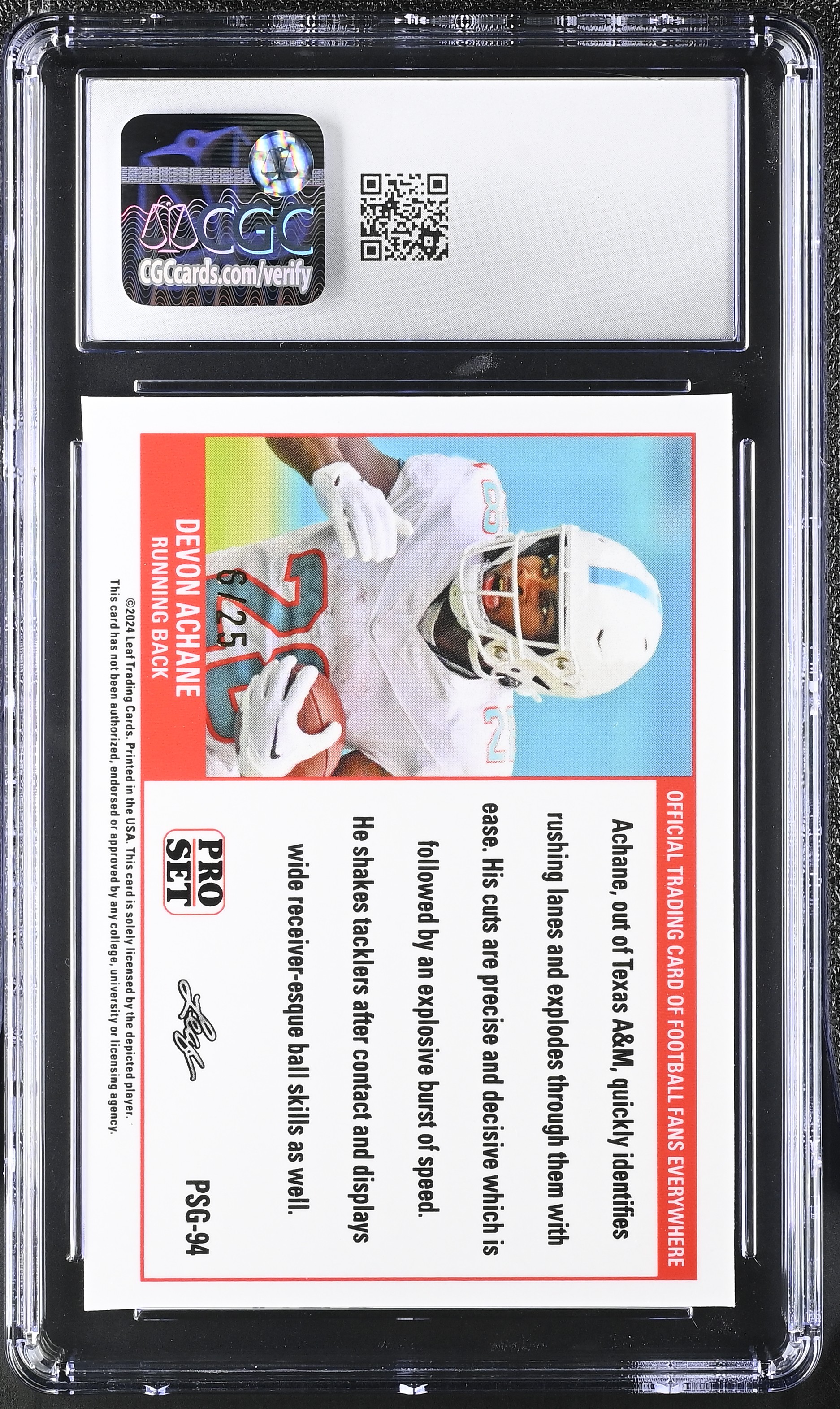 Devon Achane 2023 Leaf Web Exclusives Pro Set Blue #PSG94 RC #6/25 (CGC 10) at PristineAuction.com Devon Achane 2023 Leaf Web Exclusives Pro Set Blue #PSG94 RC #6/25 (CGC 10) at PristineAuction.com