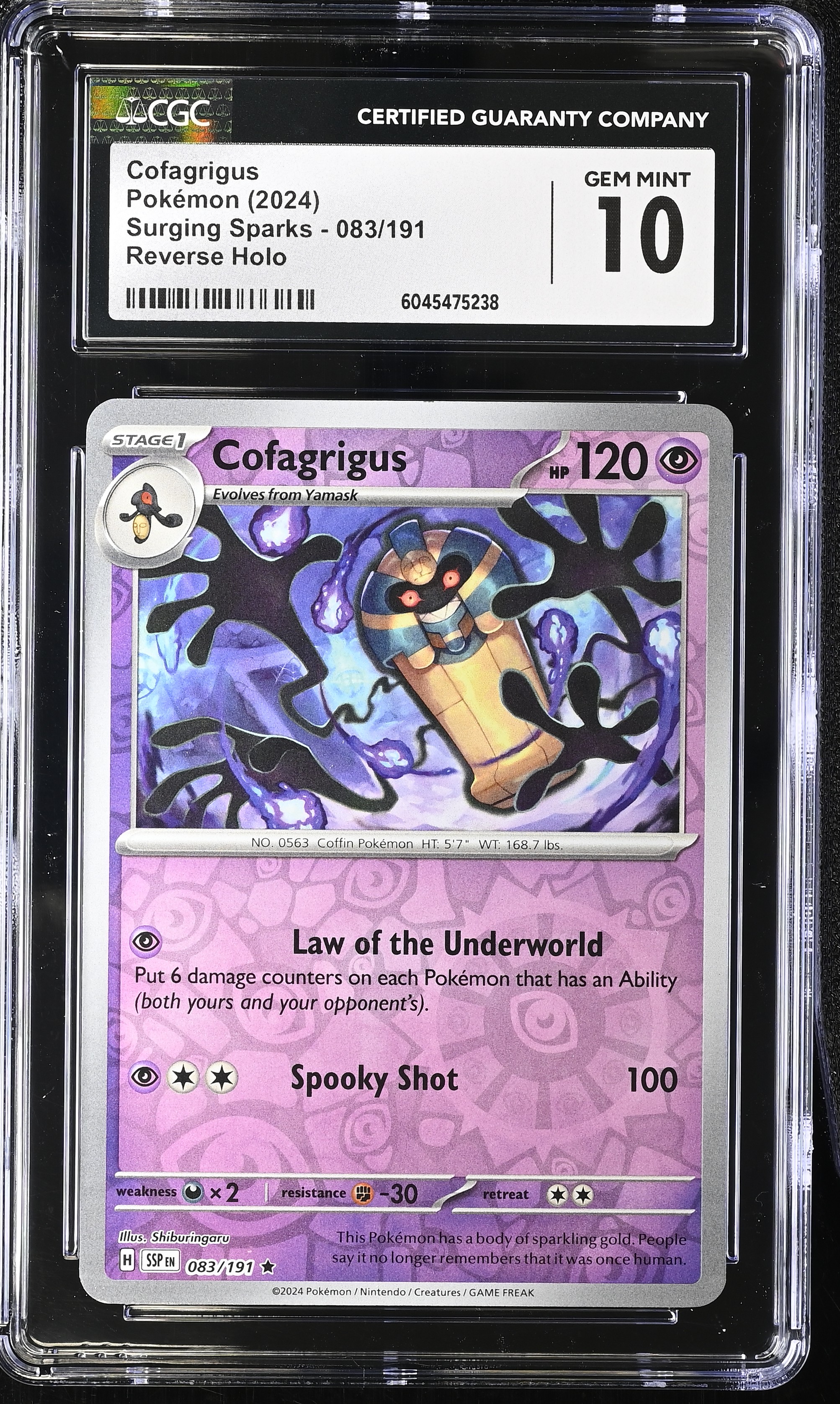 Cofagrigus 2024 Pokemon Surging Sparks #083/191 (CGC 10) at PristineAuction.com Cofagrigus 2024 Pokemon Surging Sparks #083/191 (CGC 10) at PristineAuction.com