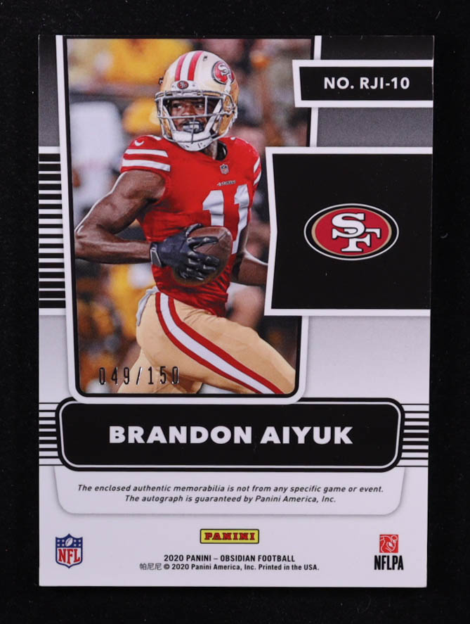 Brandon Aiyuk 2020 Panini Obsidian Rookie Jersey Ink #10 #049/150 RC at PristineAuction.com Brandon Aiyuk 2020 Panini Obsidian Rookie Jersey Ink #10 #049/150 RC at PristineAuction.com