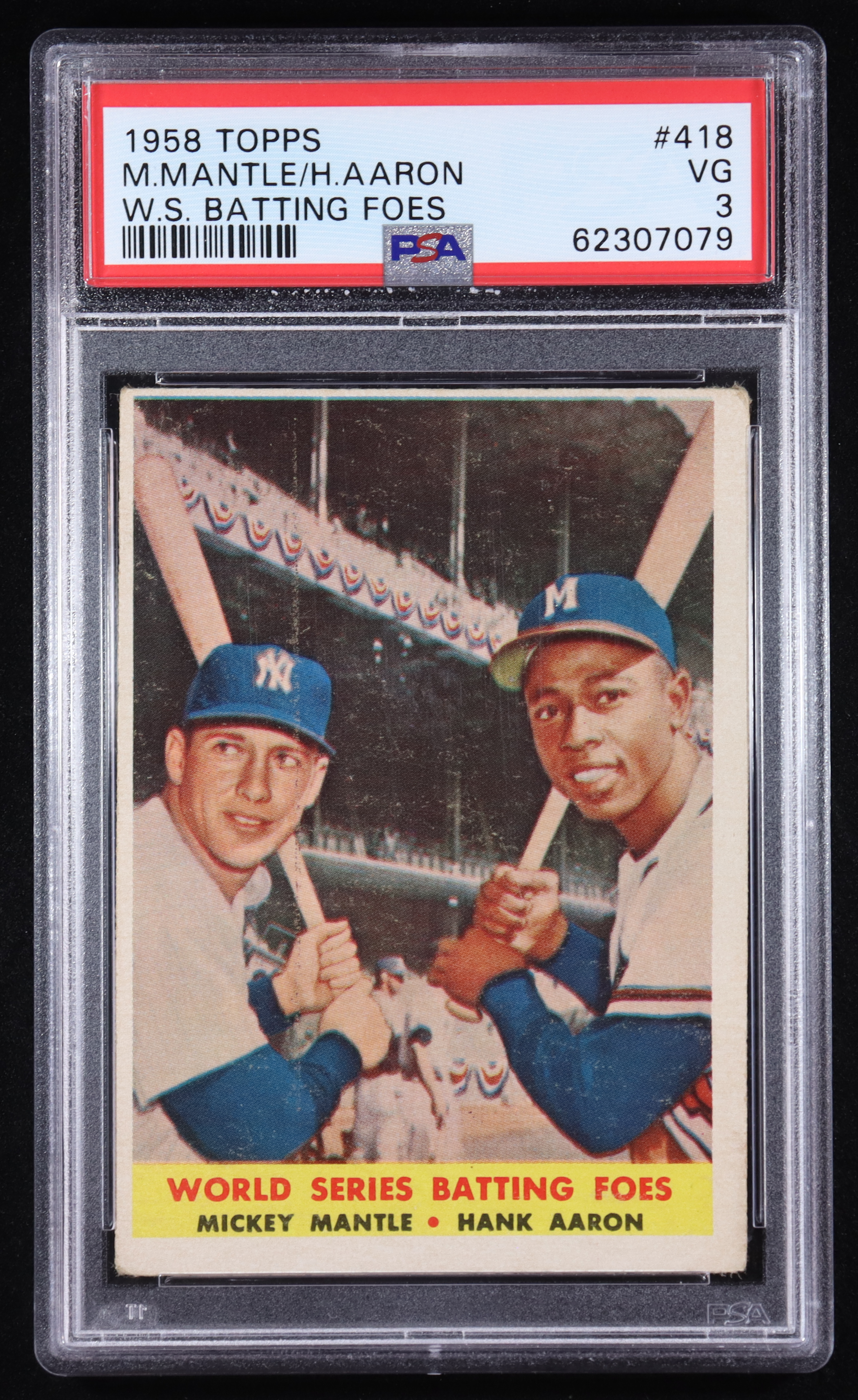 Mickey Mantle / Hank Aaron 1958 Topps #418 / World Series Batting Foes (PSA 3) at PristineAuction.com Mickey Mantle / Hank Aaron 1958 Topps #418 / World Series Batting Foes (PSA 3) at PristineAuction.com