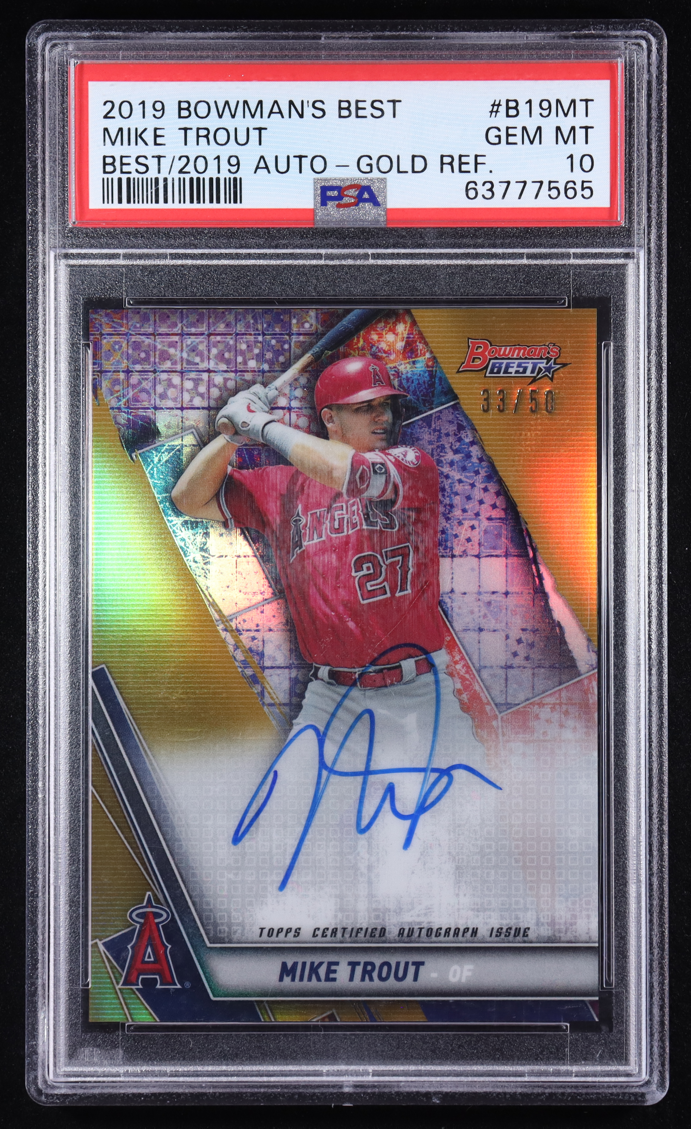 Mike Trout 2019 Bowman's Best Best of '19 Autographs Gold Refractors #B19MT #33/50 (PSA 10) at PristineAuction.com Mike Trout 2019 Bowman's Best Best of '19 Autographs Gold Refractors #B19MT #33/50 (PSA 10) at PristineAuction.com