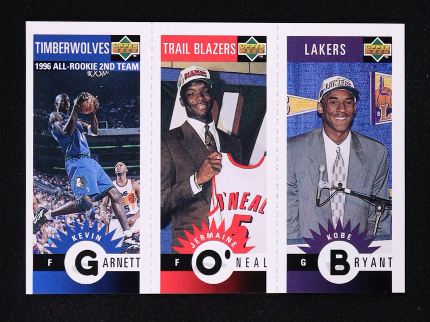 Kobe Bryant (RC) / Jermaine O'Neal (RC) / Kevin Garnett 1996-97 Collector's Choice Mini-Cards #M129 at PristineAuction.com Kobe Bryant (RC) / Jermaine O'Neal (RC) / Kevin Garnett 1996-97 Collector's Choice Mini-Cards #M129 at PristineAuction.com
