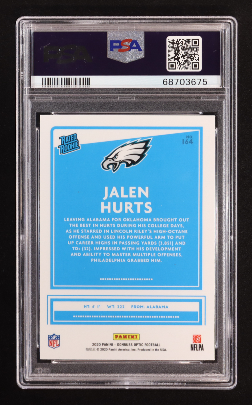 Jalen Hurts 2020 Donruss Optic #164 RR RC (PSA 10) at PristineAuction.com Jalen Hurts 2020 Donruss Optic #164 RR RC (PSA 10) at PristineAuction.com