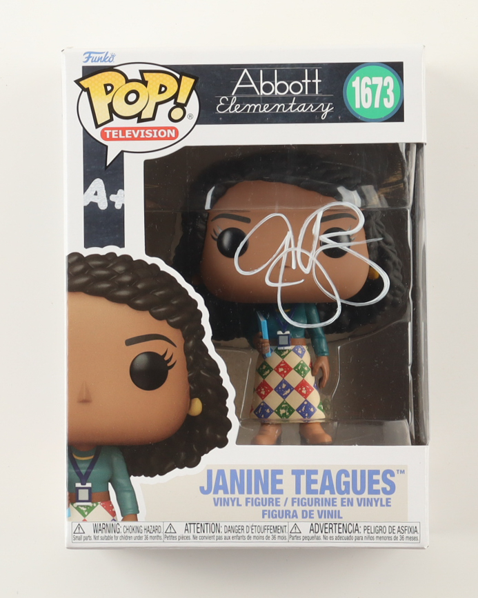 Quinta Brunson Signed "Abbott Elementary" #1673 Janine Teagues Funko Pop! Vinyl Figure (ACOA) at PristineAuction.com Quinta Brunson Signed "Abbott Elementary" #1673 Janine Teagues Funko Pop! Vinyl Figure (ACOA) at PristineAuction.com