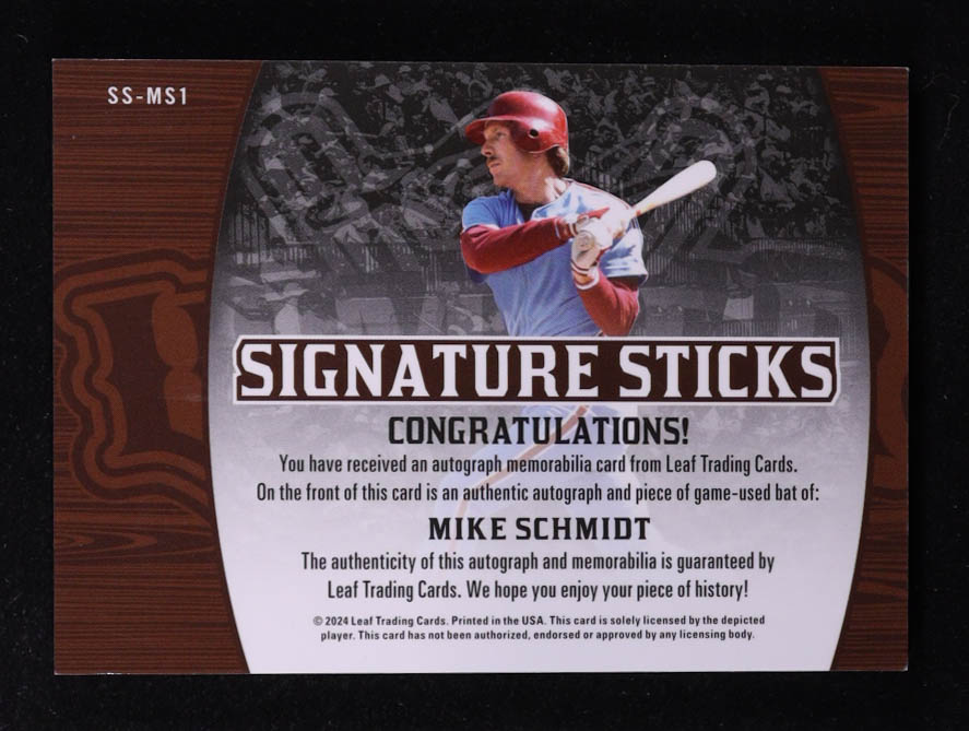 Mike Schmidt 2022 Leaf Lumber Signature Sticks #SSMS1 #07/35 at PristineAuction.com Mike Schmidt 2022 Leaf Lumber Signature Sticks #SSMS1 #07/35 at PristineAuction.com