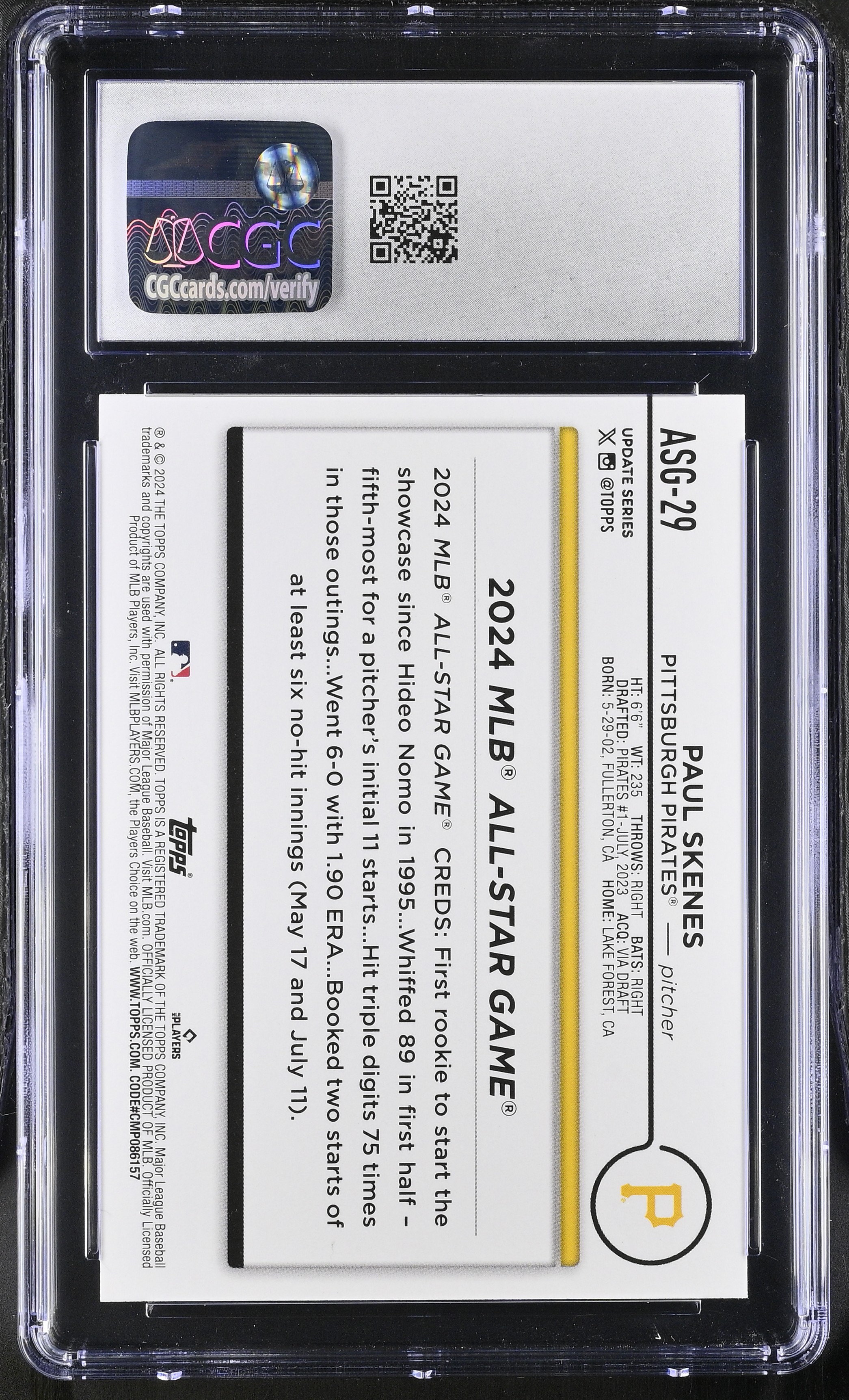 Paul Skenes 2024 Topps Update All-Star Game #ASG-29 RC (CGC 9.5) at PristineAuction.com Paul Skenes 2024 Topps Update All-Star Game #ASG-29 RC (CGC 9.5) at PristineAuction.com