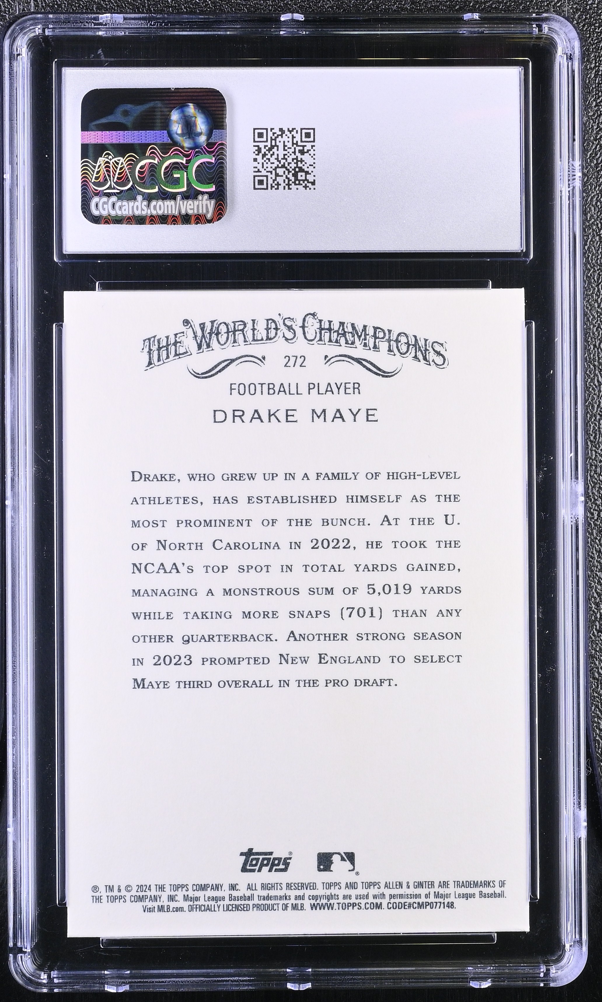 Drake Maye 2024 Topps Allen & Ginter #272 RC (CGC 10) at PristineAuction.com Drake Maye 2024 Topps Allen & Ginter #272 RC (CGC 10) at PristineAuction.com