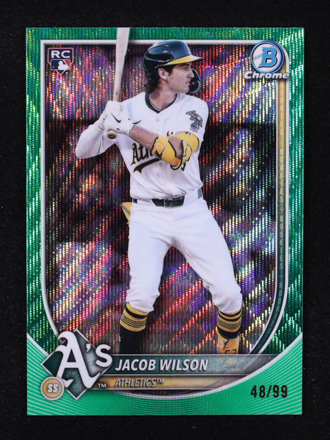 Jacob Wilson 2025 Bowman Chrome Green Wave Refractors #1 RC #48/99 at PristineAuction.com Jacob Wilson 2025 Bowman Chrome Green Wave Refractors #1 RC #48/99 at PristineAuction.com