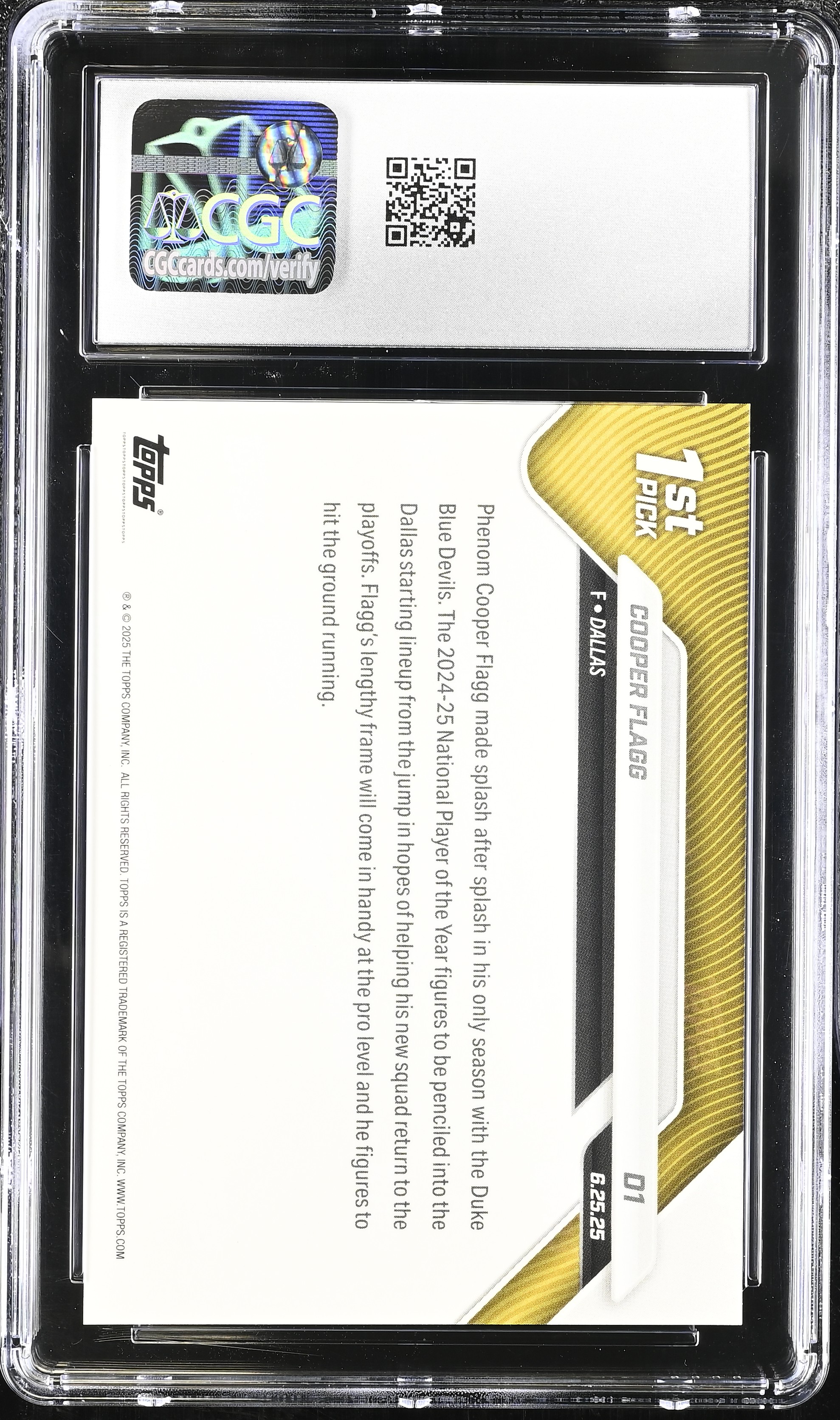 Cooper Flagg 2025 Topps Now Draft #D1 RC (CGC 10) at PristineAuction.com Cooper Flagg 2025 Topps Now Draft #D1 RC (CGC 10) at PristineAuction.com