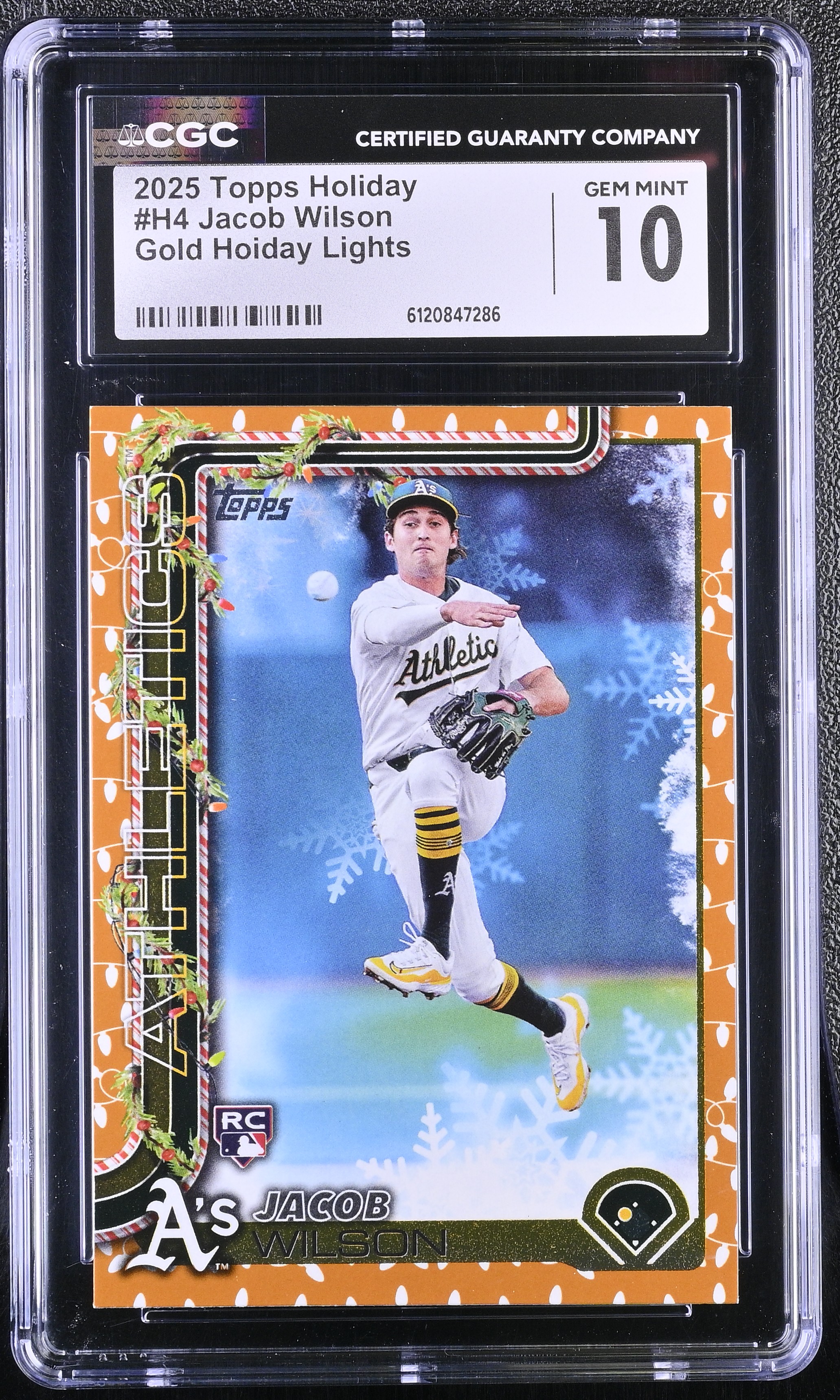 Jacob Wilson 2025 Topps Holiday Gold Holiday Lights #H4 RC (CGC 10) at PristineAuction.com Jacob Wilson 2025 Topps Holiday Gold Holiday Lights #H4 RC (CGC 10) at PristineAuction.com