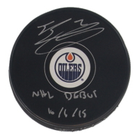 Evan Bouchard Signed Oilers Logo Hockey Puck Inscribed "NHL Debut 10/6/18" (Fanatics) at PristineAuction.com
