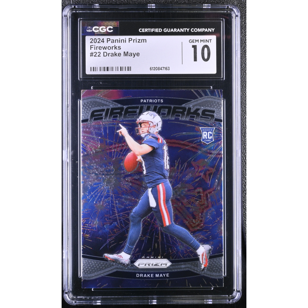 Drake Maye 2024 Panini Prizm Fireworks #22 RC (CGC 10) at PristineAuction.com