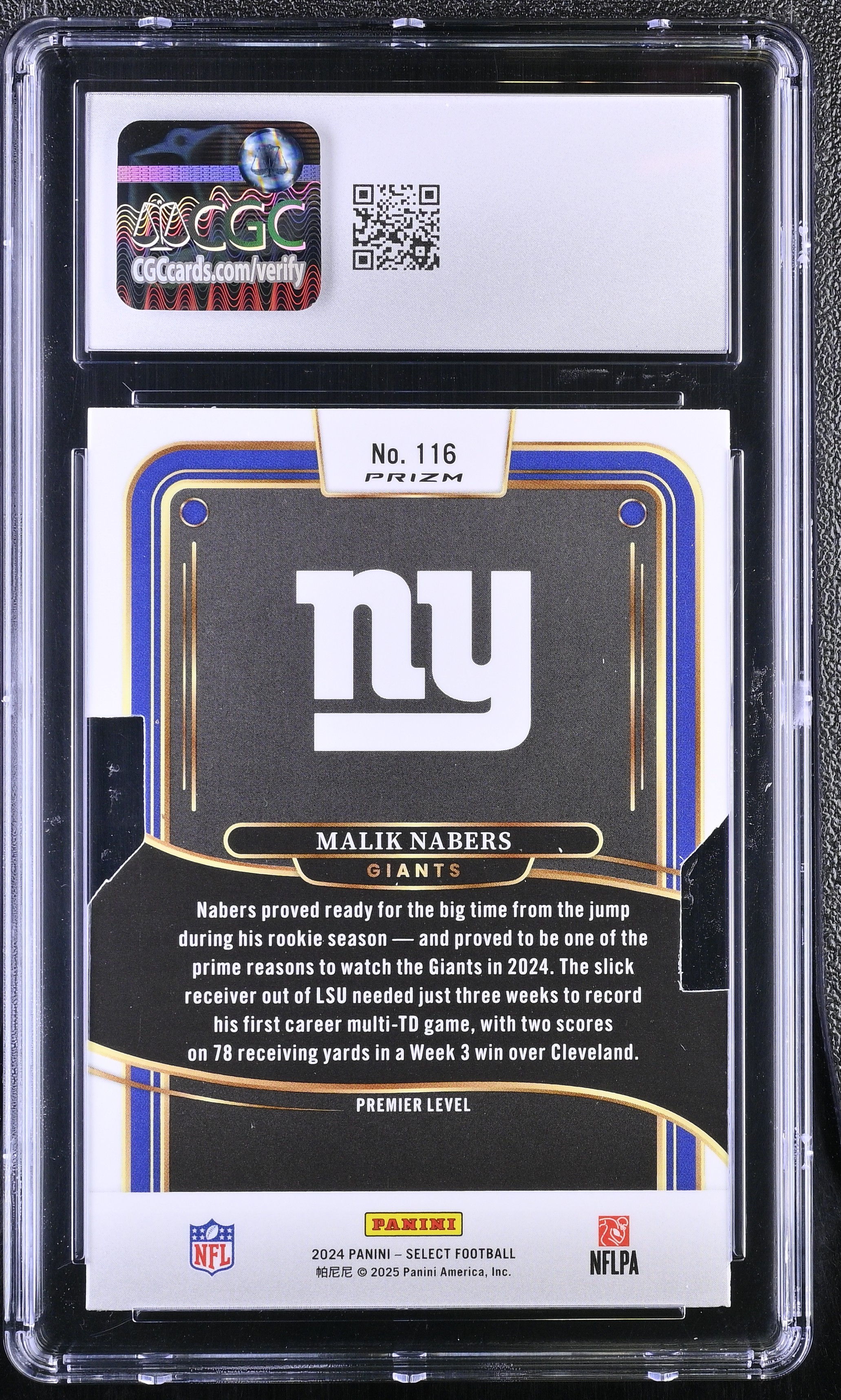 Malik Nabers 2024 Select Prizm Silver Die Cut #116 RC (CGC 9) at PristineAuction.com Malik Nabers 2024 Select Prizm Silver Die Cut #116 RC (CGC 9) at PristineAuction.com