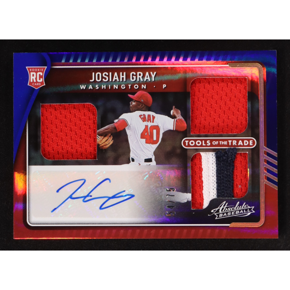 Josiah Gray 2022 Absolute Tools of the Trade 3 Swatch Signatures Spectrum Blue #12 #54/75 RC at PristineAuction.com