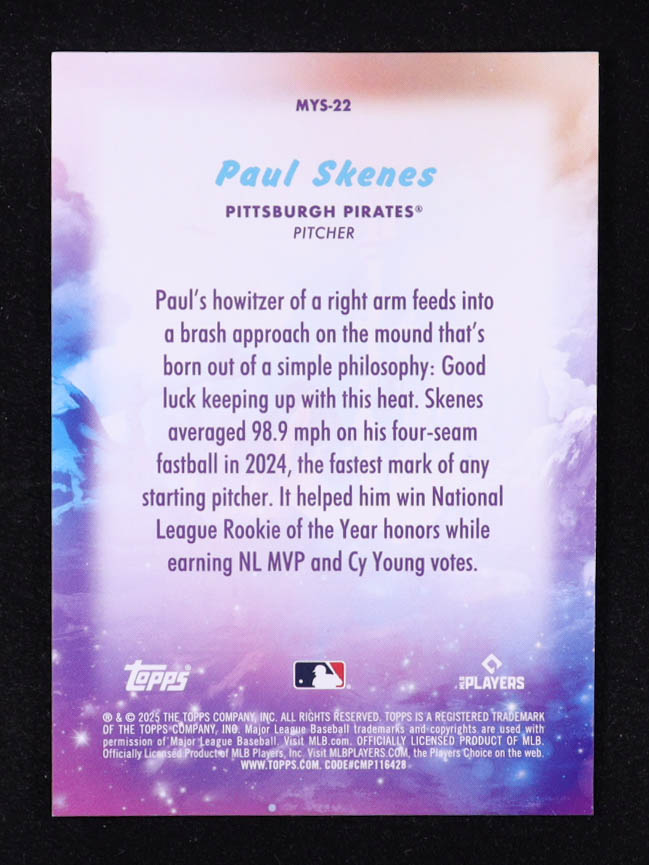 Paul Skenes 2025 Topps Update Mystical #MYS22 at PristineAuction.com Paul Skenes 2025 Topps Update Mystical #MYS22 at PristineAuction.com