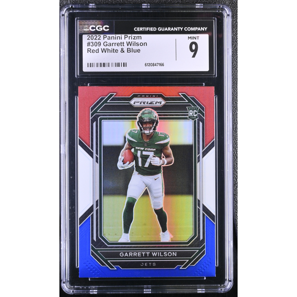 Garrett Wilson  2022 Panini Prizm Prizms Red White and Blue #309 RC (CGC 9) at PristineAuction.com