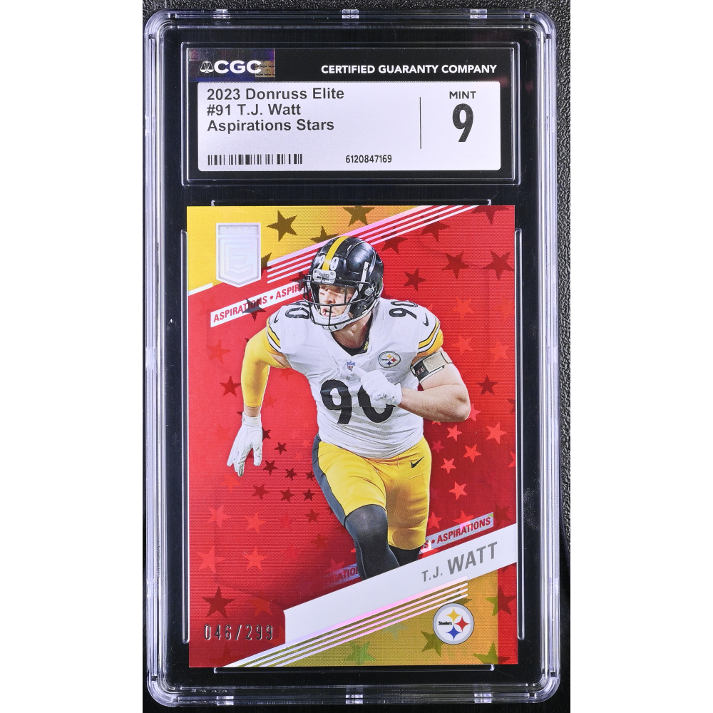 T.J. Watt 2023 Elite Aspirations Stars #91 #046/299 (CGC 9) at PristineAuction.com