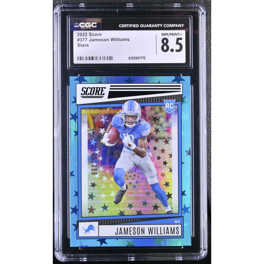 Jameson Williams 2022 Score Stars #377 RC #105/399 (CGC 8.5) at PristineAuction.com