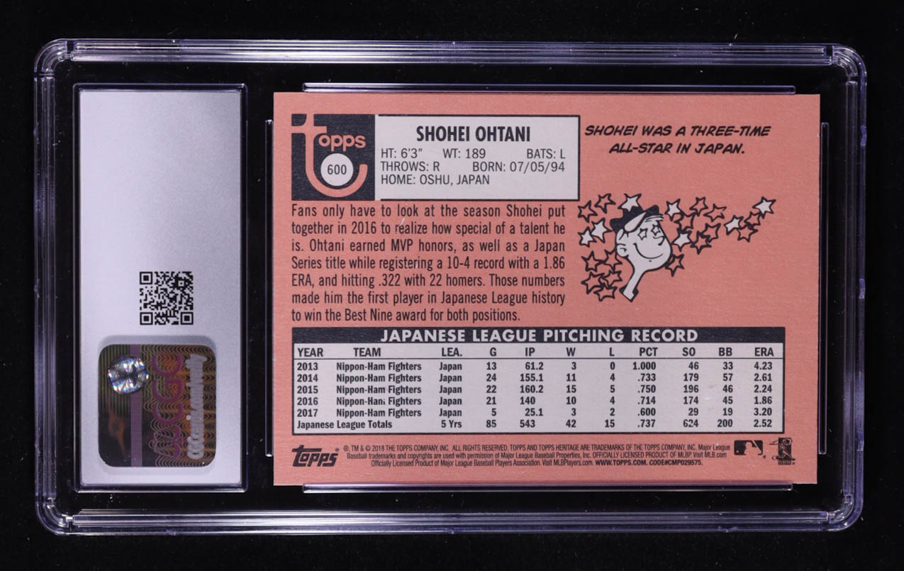 Shohei Ohtani 2018 Topps Heritage #600 RC (CGC 10) at PristineAuction.com Shohei Ohtani 2018 Topps Heritage #600 RC (CGC 10) at PristineAuction.com