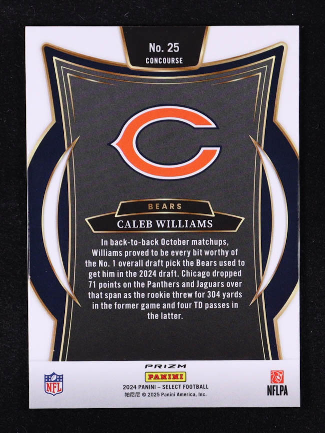 Caleb Williams 2024 Select Prizm Black and Red Shock #25 RC at PristineAuction.com Caleb Williams 2024 Select Prizm Black and Red Shock #25 RC at PristineAuction.com