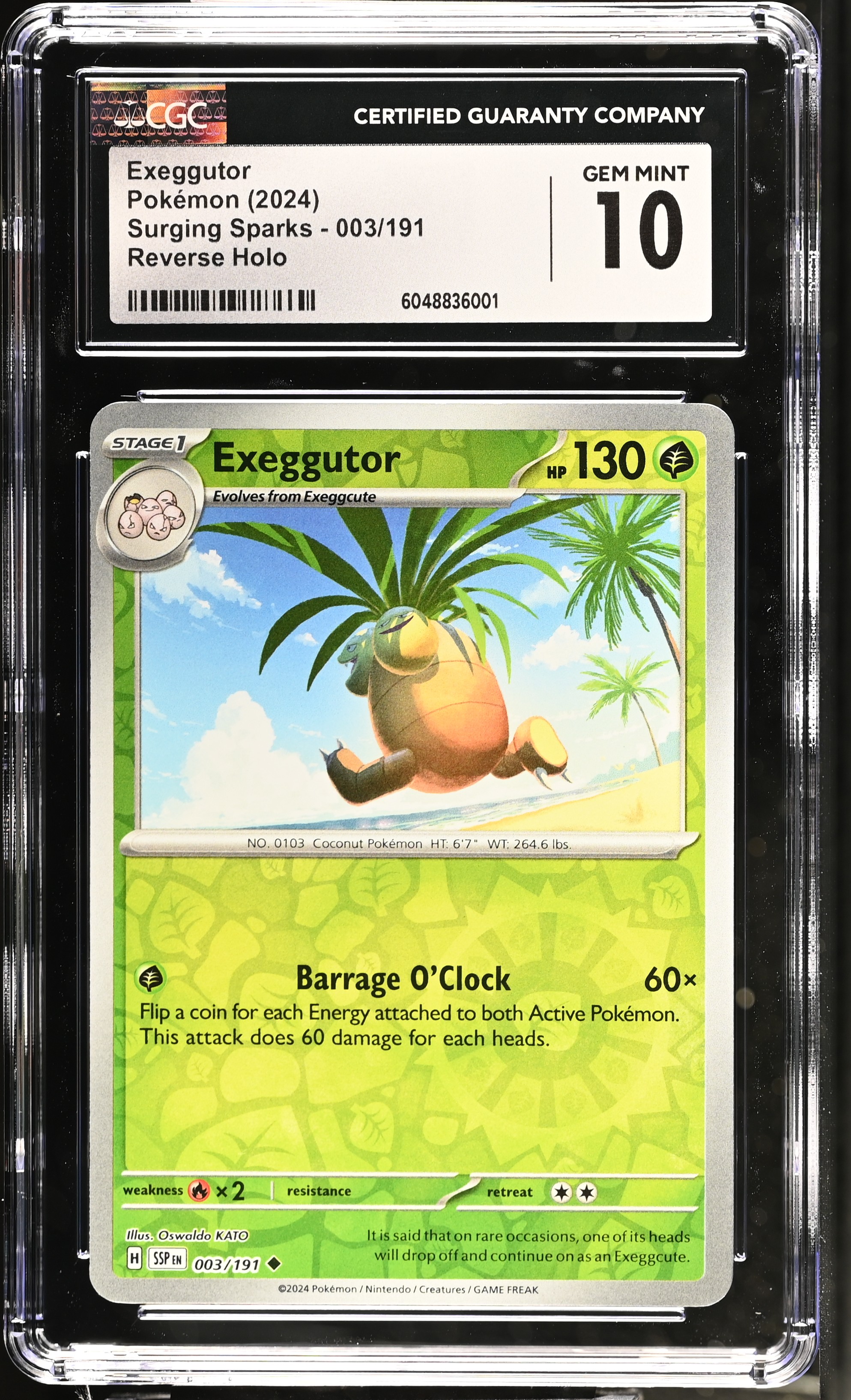 Exeggutor 2024 Pokemon Surging Sparks #003/191 (CGC 10) at PristineAuction.com Exeggutor 2024 Pokemon Surging Sparks #003/191 (CGC 10) at PristineAuction.com