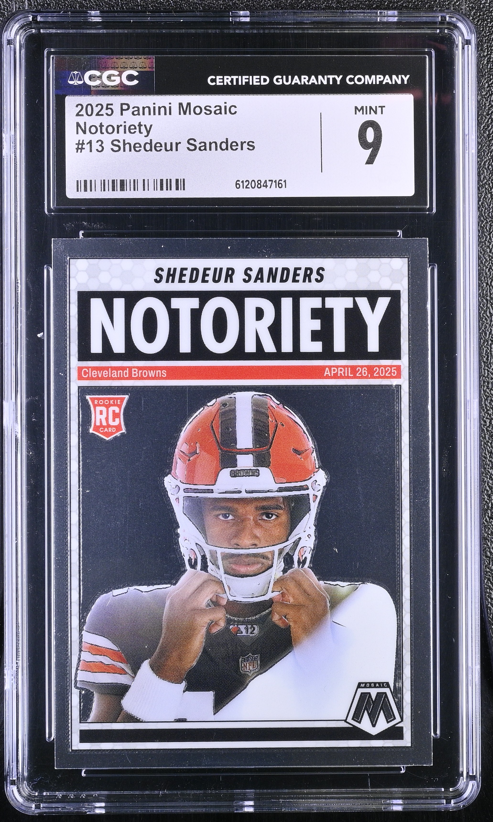 Shedeur Sanders 2025 Panini Mosaic Notoriety #13 RC (CGC 9) at PristineAuction.com Shedeur Sanders 2025 Panini Mosaic Notoriety #13 RC (CGC 9) at PristineAuction.com