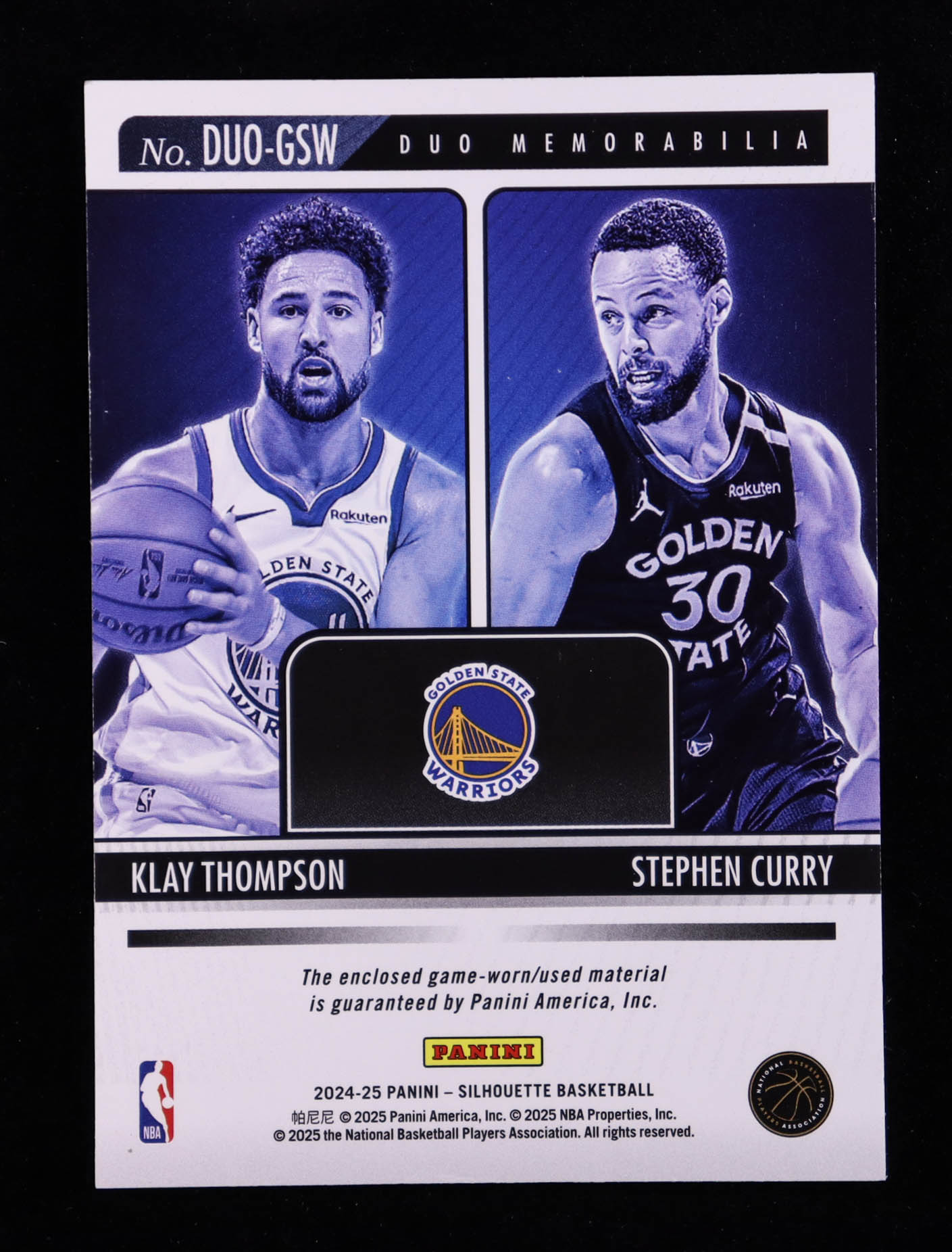 Klay Thompson / Stephen Curry 2024-25 Panini Silhouette Duo Memorabilia #9 at PristineAuction.com Klay Thompson / Stephen Curry 2024-25 Panini Silhouette Duo Memorabilia #9 at PristineAuction.com