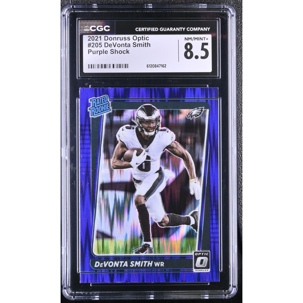 DeVonta Smith 2021 Donruss Optic Purple Shock #205 RC (CGC 8.5) at PristineAuction.com