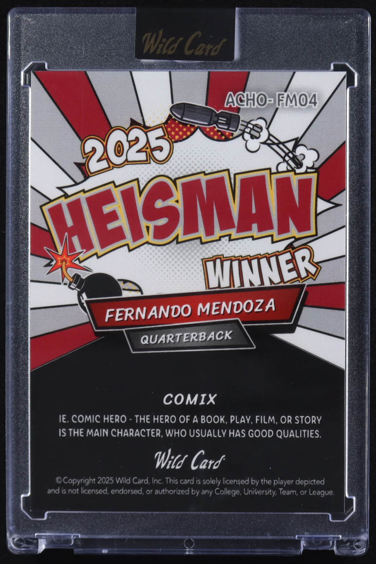 Fernando Mendoza 2025 Wild Card Comix Heisman Winner Shock #FM04 #2/3 RC at PristineAuction.com Fernando Mendoza 2025 Wild Card Comix Heisman Winner Shock #FM04 #2/3 RC at PristineAuction.com