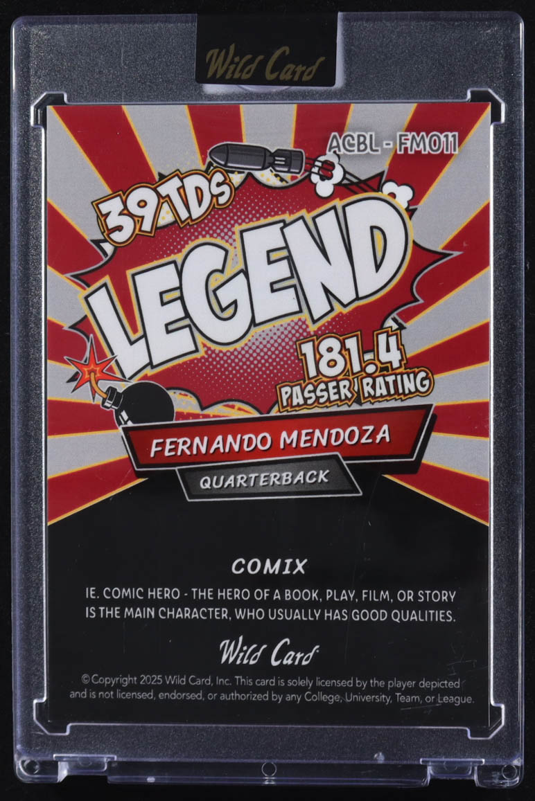Fernando Mendoza 2025 Wild Card Comix Legend #FM011 #2/4 RC at PristineAuction.com Fernando Mendoza 2025 Wild Card Comix Legend #FM011 #2/4 RC at PristineAuction.com