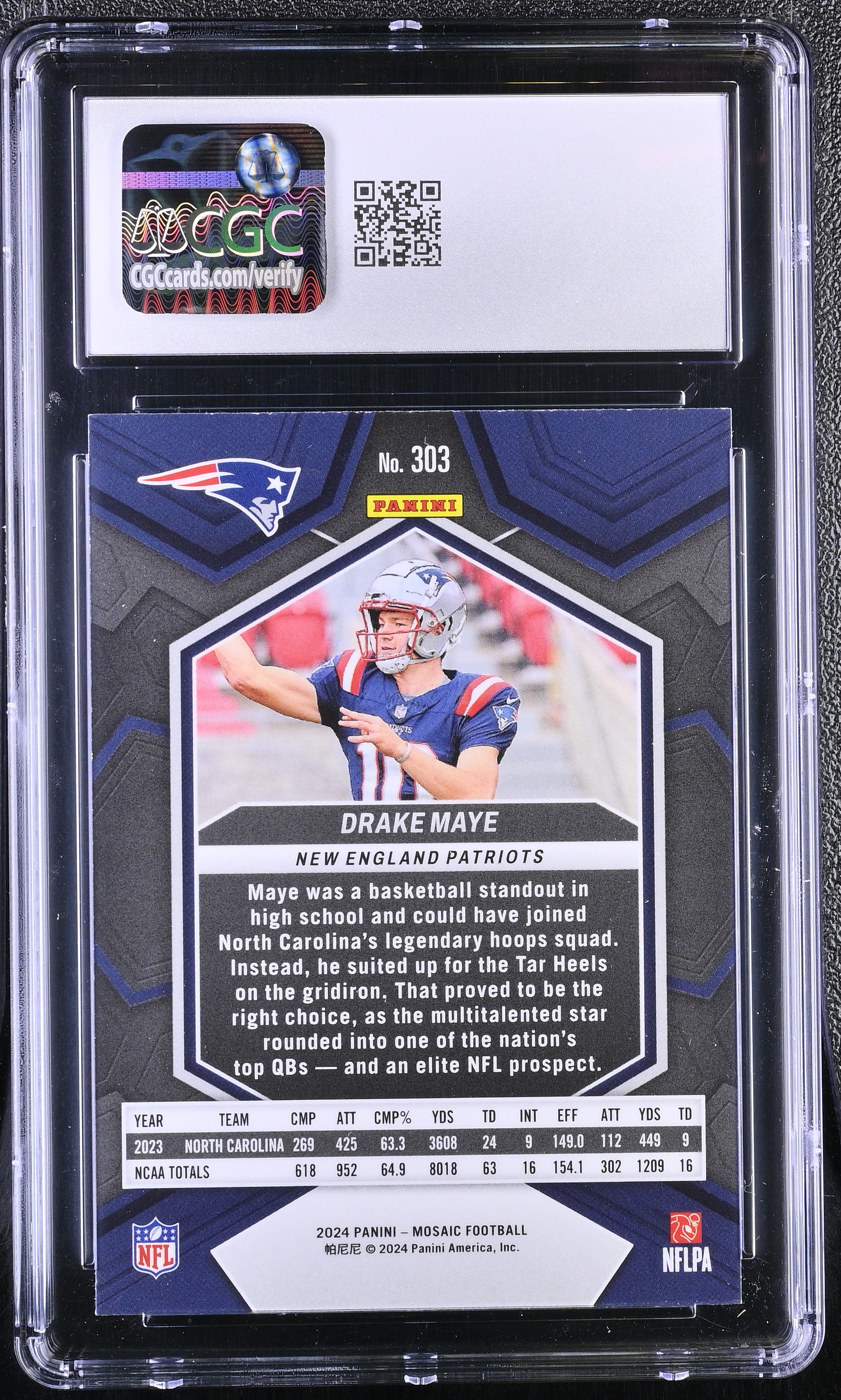 Drake Maye 2024 Panini Mosaic #303 RC (CGC 9) at PristineAuction.com Drake Maye 2024 Panini Mosaic #303 RC (CGC 9) at PristineAuction.com