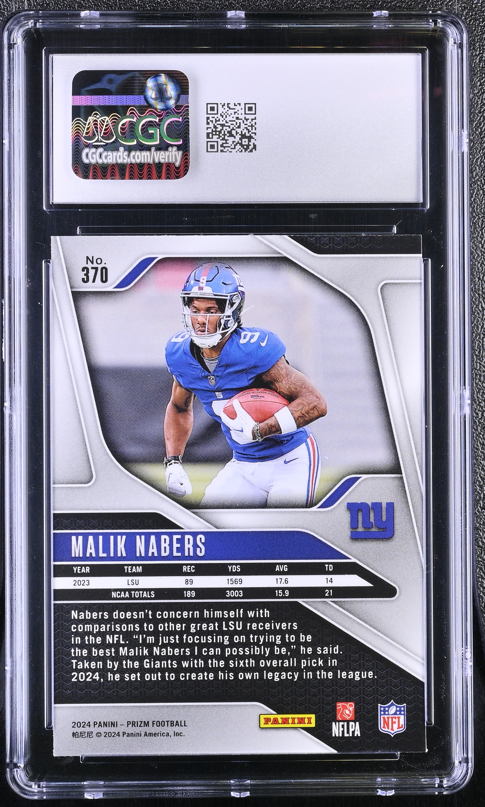 Malik Nabers 2024 Panini Prizm #370 RC (CGC 9) at PristineAuction.com Malik Nabers 2024 Panini Prizm #370 RC (CGC 9) at PristineAuction.com