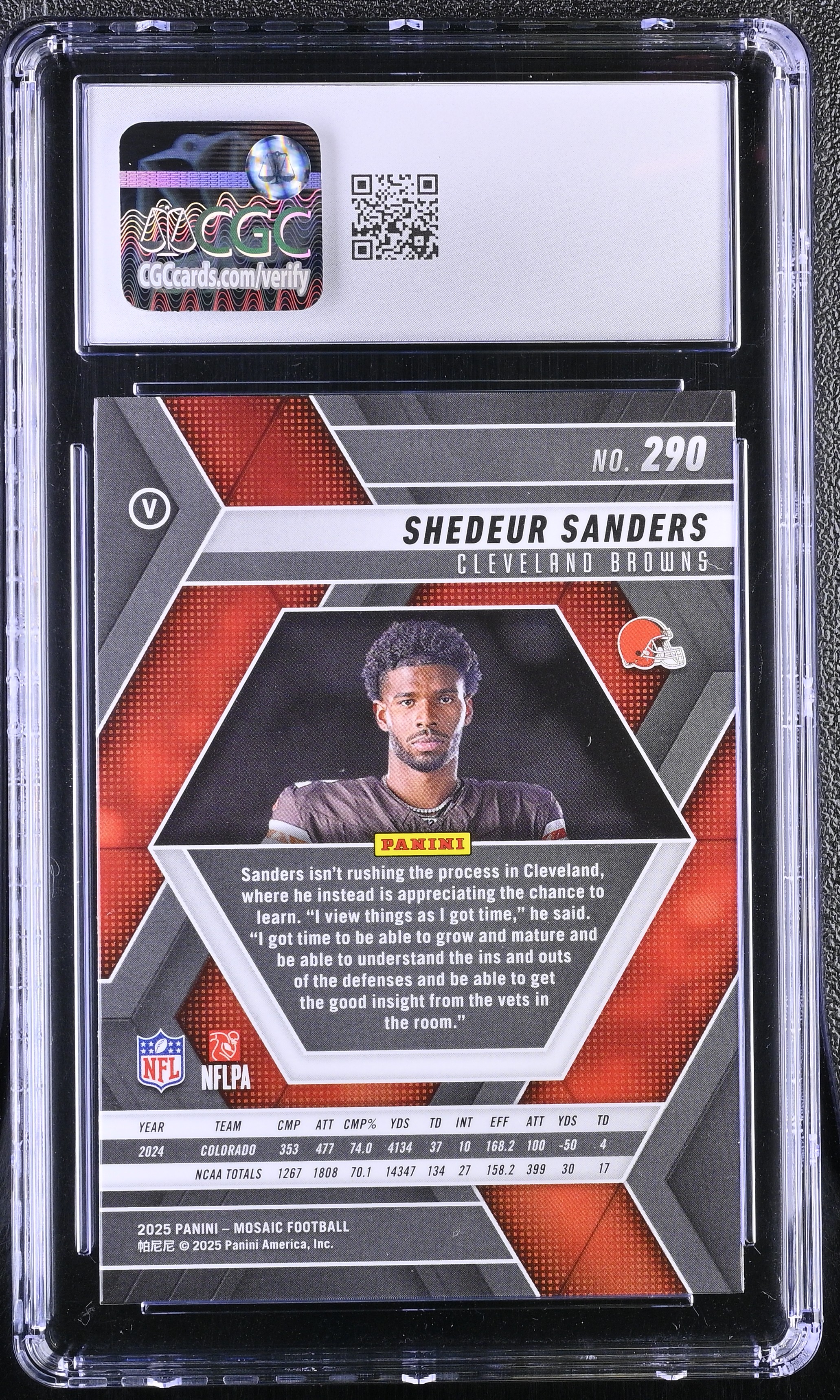 Shedeur Sanders 2025 Panini Mosaic #290 VAR RC (CGC 9) at PristineAuction.com Shedeur Sanders 2025 Panini Mosaic #290 VAR RC (CGC 9) at PristineAuction.com