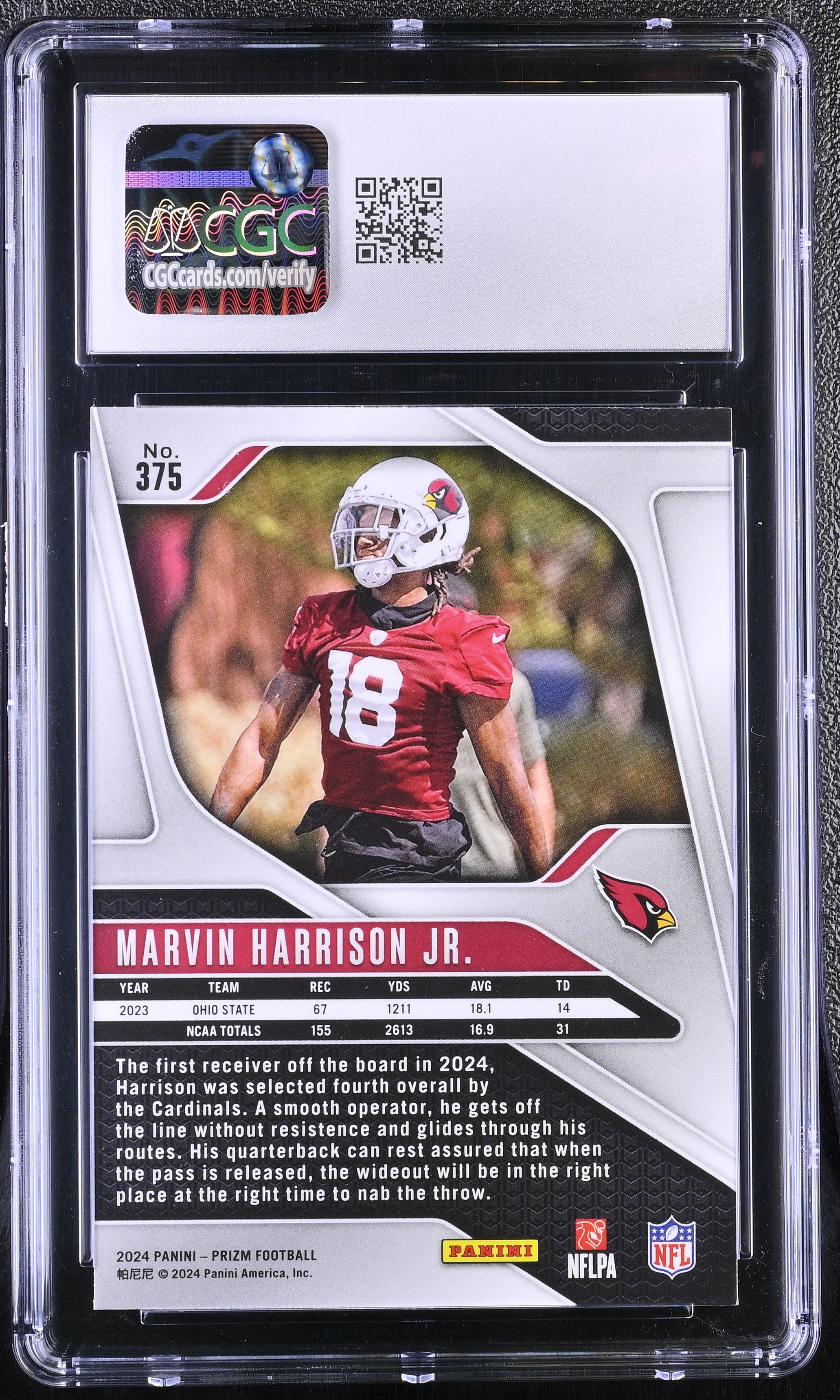 Marvin Harrison Jr. 2024 Panini Prizm #375 RC (CGC 10) at PristineAuction.com Marvin Harrison Jr. 2024 Panini Prizm #375 RC (CGC 10) at PristineAuction.com