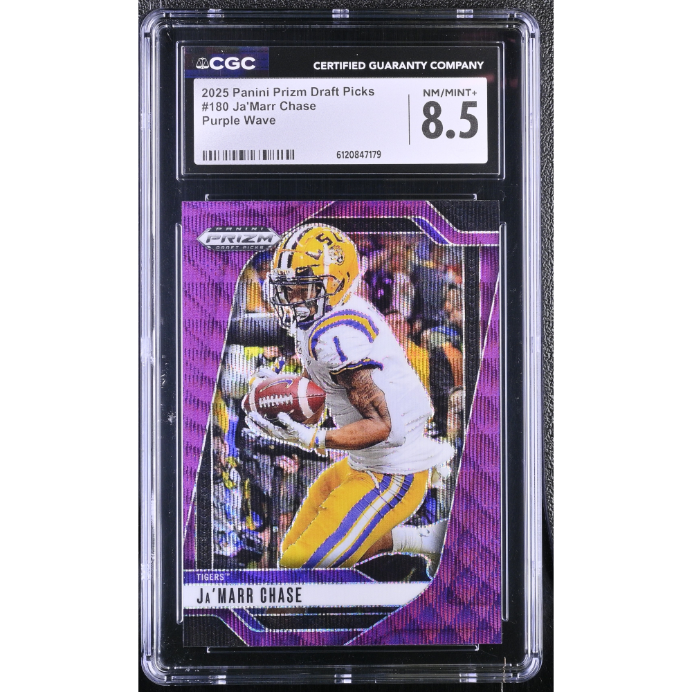 Ja'Marr Chase 2025 Panini Prizm Draft Picks Prizms Purple Wave #180 (CGC 8.5) at PristineAuction.com