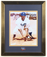 Jackie Robinson Dodgers Custom Framed Colorized Art Print Display with Robinson 50th Anniversary Pin at PristineAuction.com