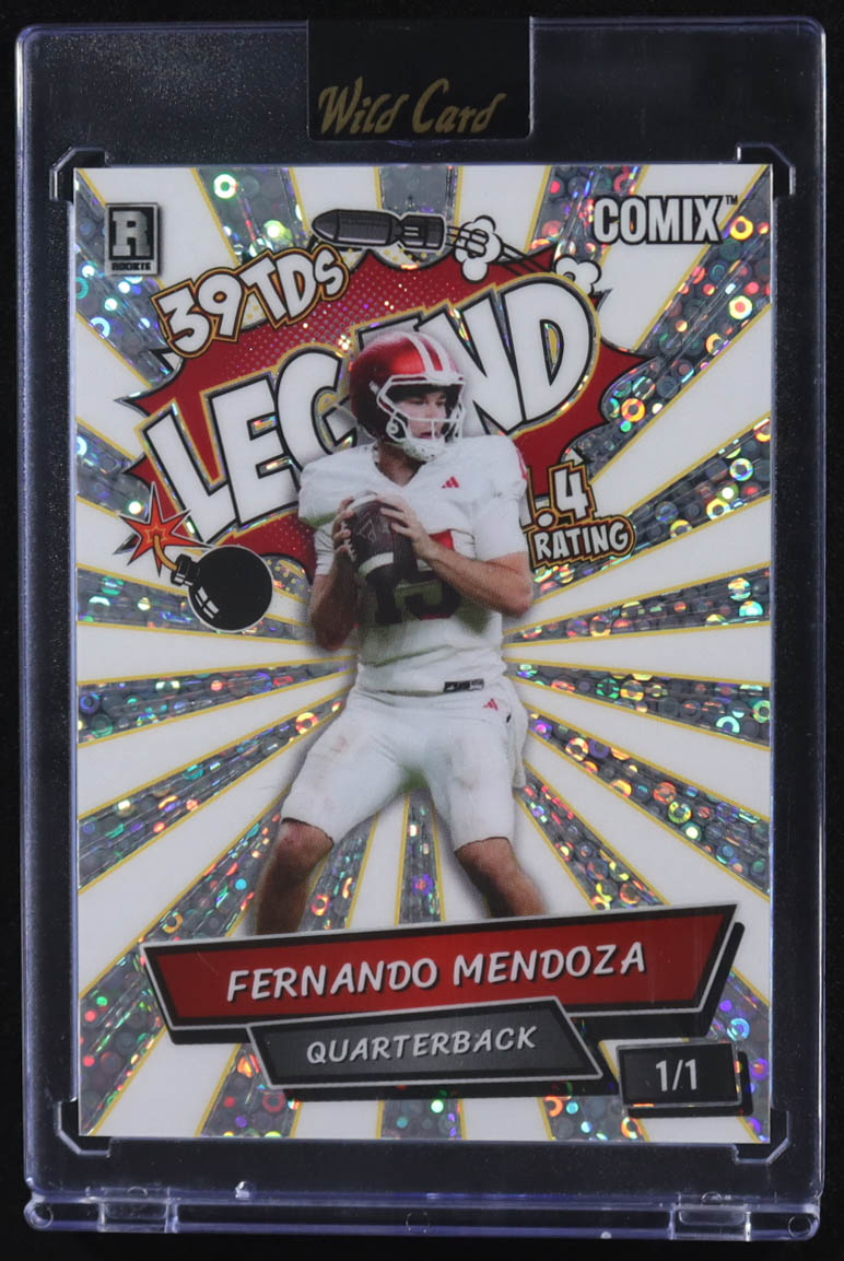 Fernando Mendoza 2025 Wild Card Comix Legend White Disco #FM05 #1/1 RC at PristineAuction.com Fernando Mendoza 2025 Wild Card Comix Legend White Disco #FM05 #1/1 RC at PristineAuction.com