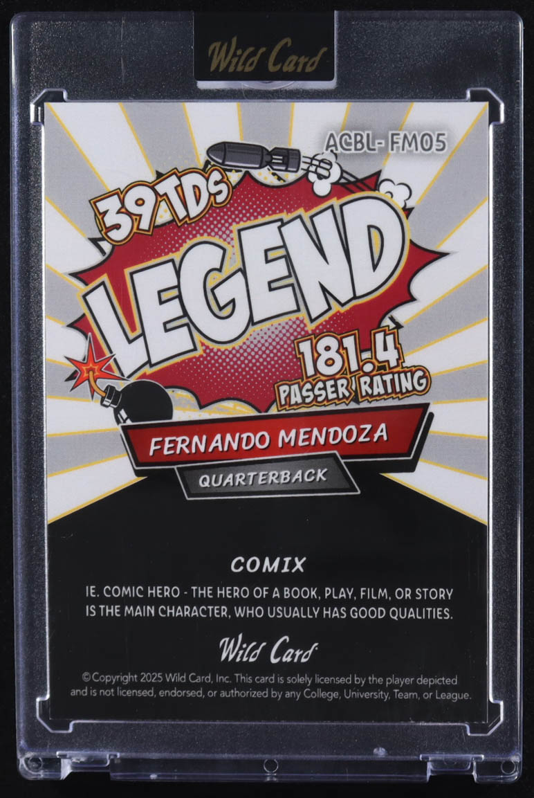 Fernando Mendoza 2025 Wild Card Comix Legend White Disco #FM05 #1/1 RC at PristineAuction.com Fernando Mendoza 2025 Wild Card Comix Legend White Disco #FM05 #1/1 RC at PristineAuction.com