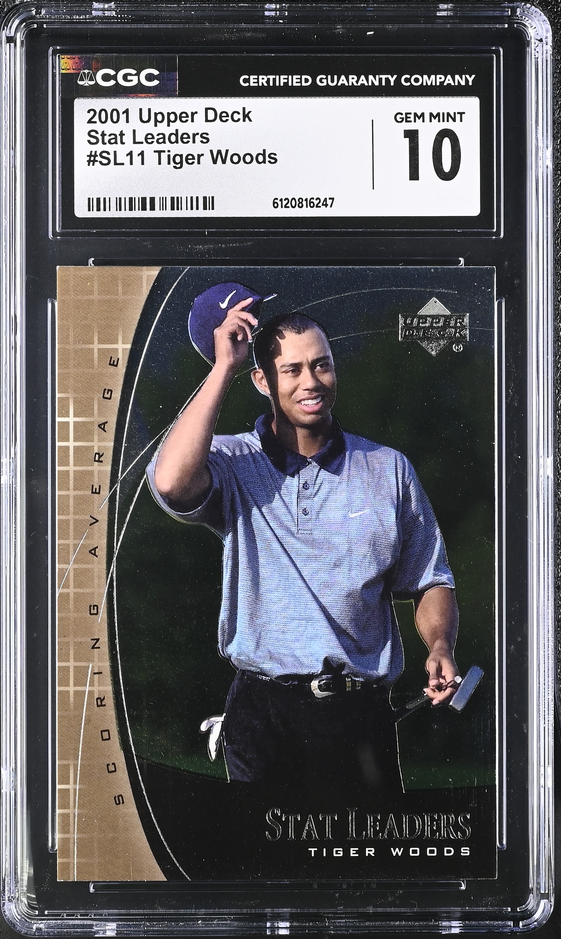 Tiger Woods 2001 Upper Deck Stat Leaders #SL11 (CGC 10) at PristineAuction.com Tiger Woods 2001 Upper Deck Stat Leaders #SL11 (CGC 10) at PristineAuction.com
