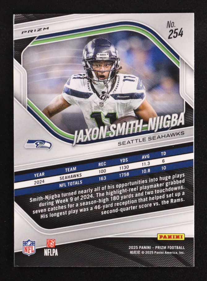 Jaxon Smith-Njigba 2025 Panini Prizm Prizms White Disco #254 at PristineAuction.com Jaxon Smith-Njigba 2025 Panini Prizm Prizms White Disco #254 at PristineAuction.com