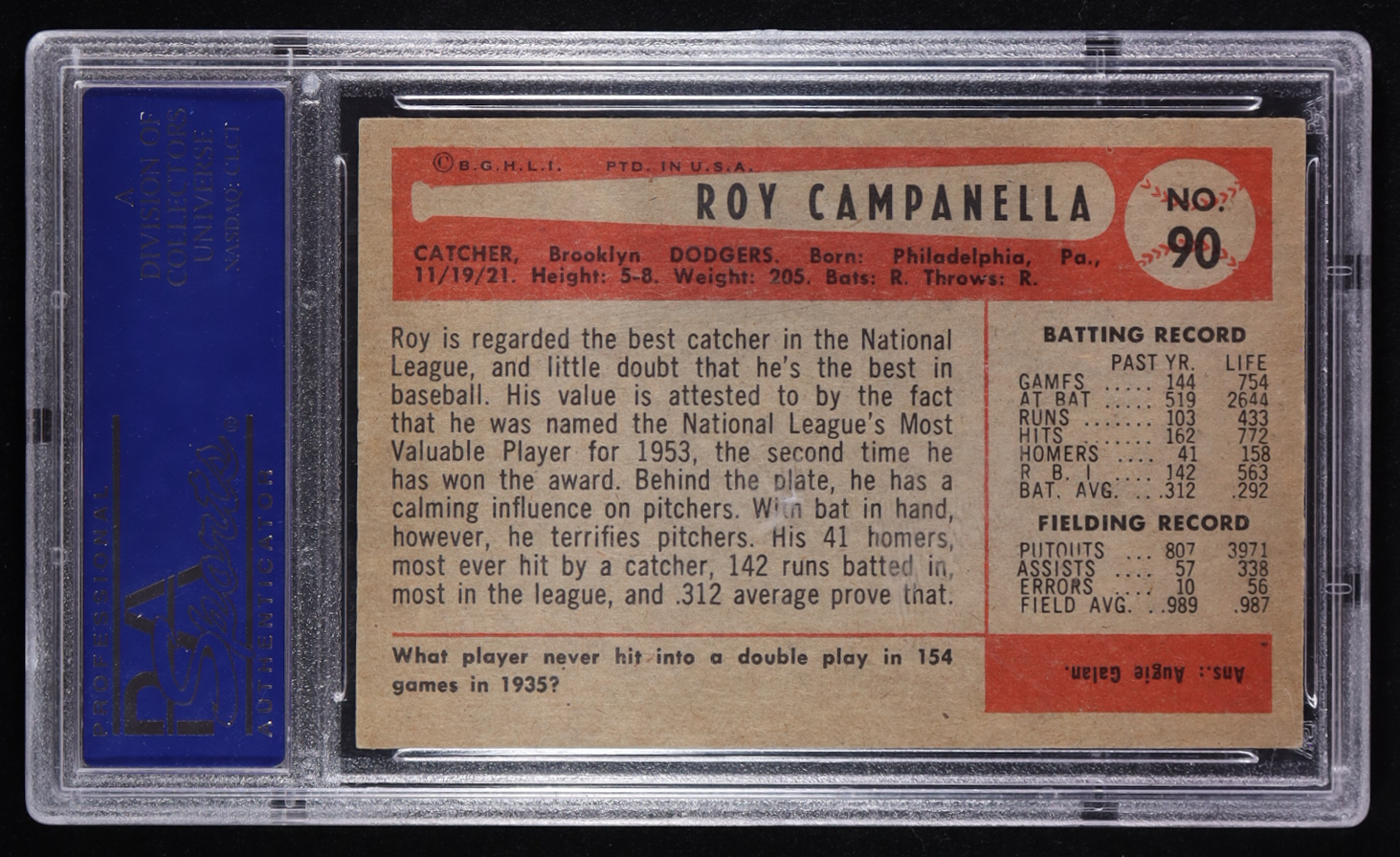 Roy Campanella 1954 Bowman #90 (PSA 6) at PristineAuction.com Roy Campanella 1954 Bowman #90 (PSA 6) at PristineAuction.com
