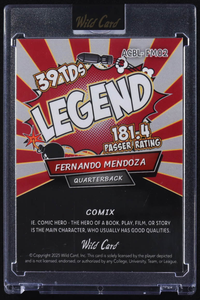 Fernando Mendoza 2025 Wild Card Comix Legend #FM02 #1/1 RC at PristineAuction.com Fernando Mendoza 2025 Wild Card Comix Legend #FM02 #1/1 RC at PristineAuction.com