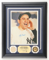 Yogi Berra Signed LE Yankees Custom Framed Photo Display With Game-Used Bat Piece & 24Kt Gold Overlay Medallion (Highland Mint) at PristineAuction.com